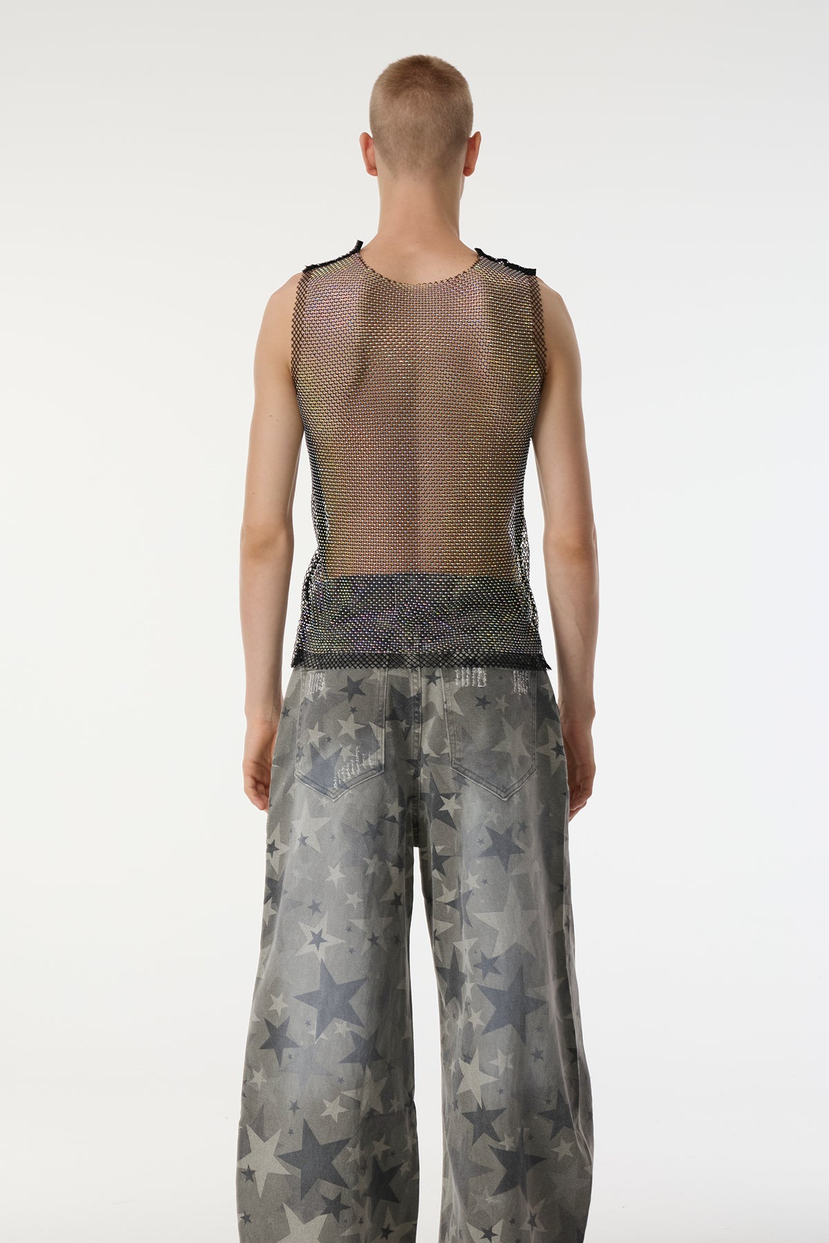 Thread Clash Sleeveless Rhinestone Mesh Top