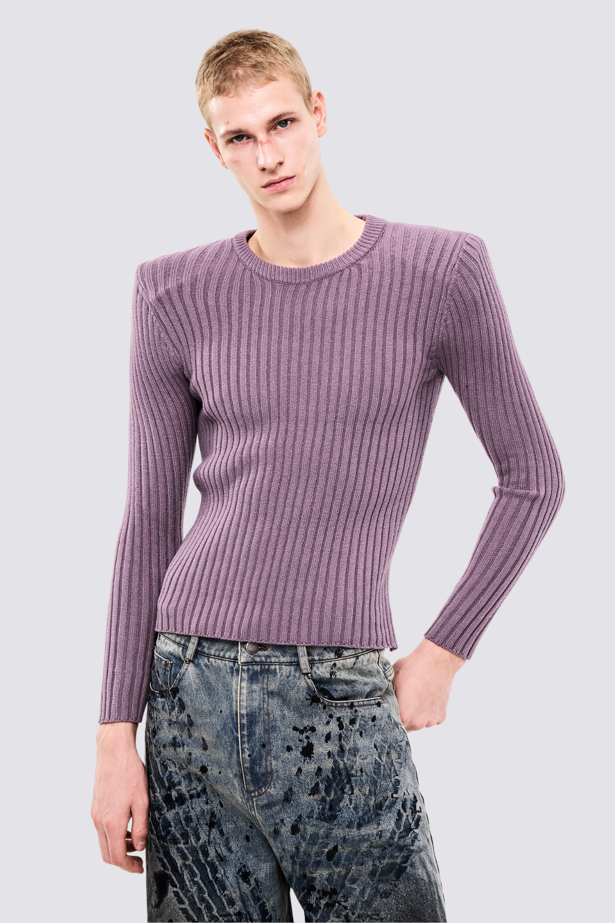 Thread Flex Striped Knit Long Sleeve Top Purple