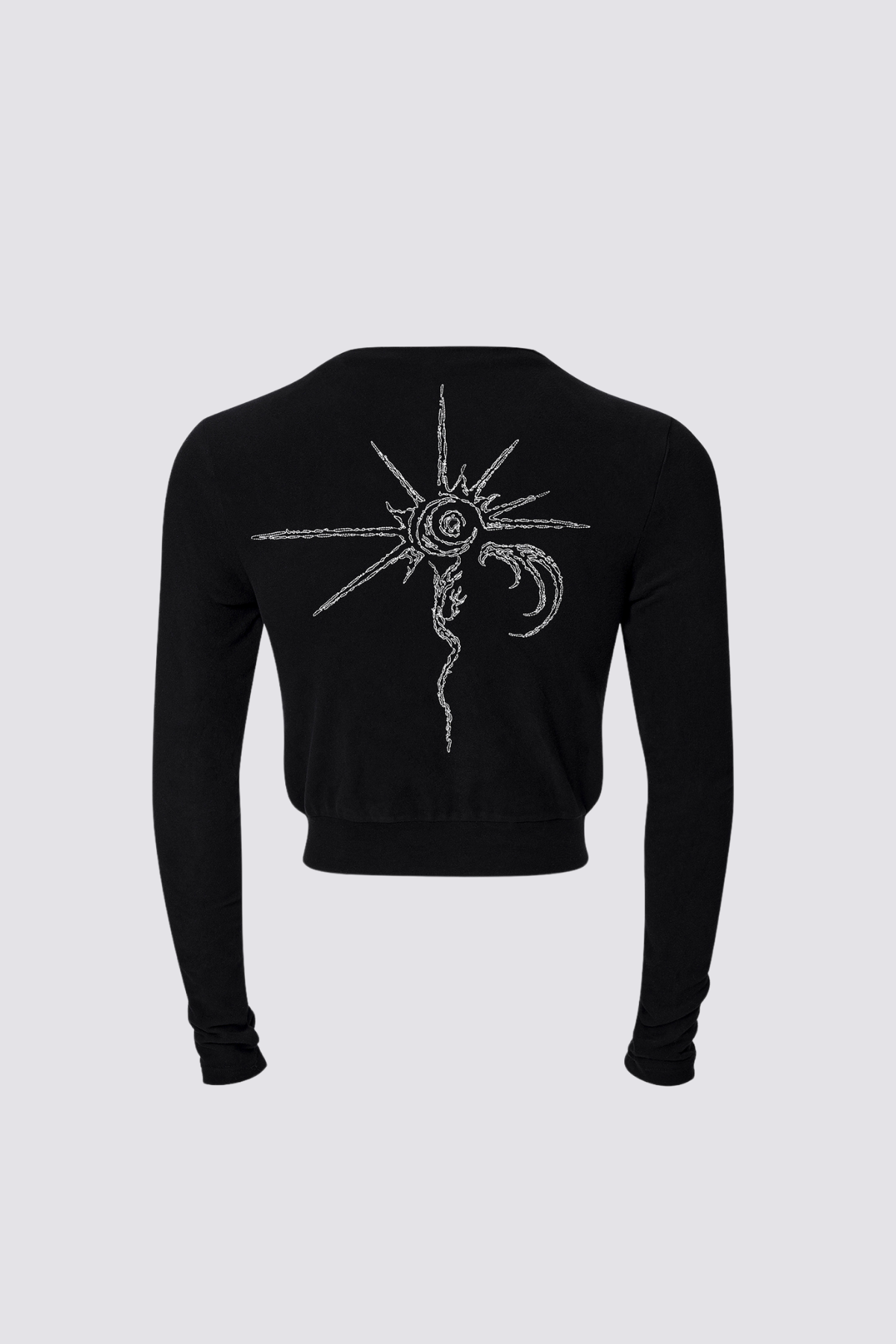 Thread Line Embroidery Knit Long Sleeve Crop Top