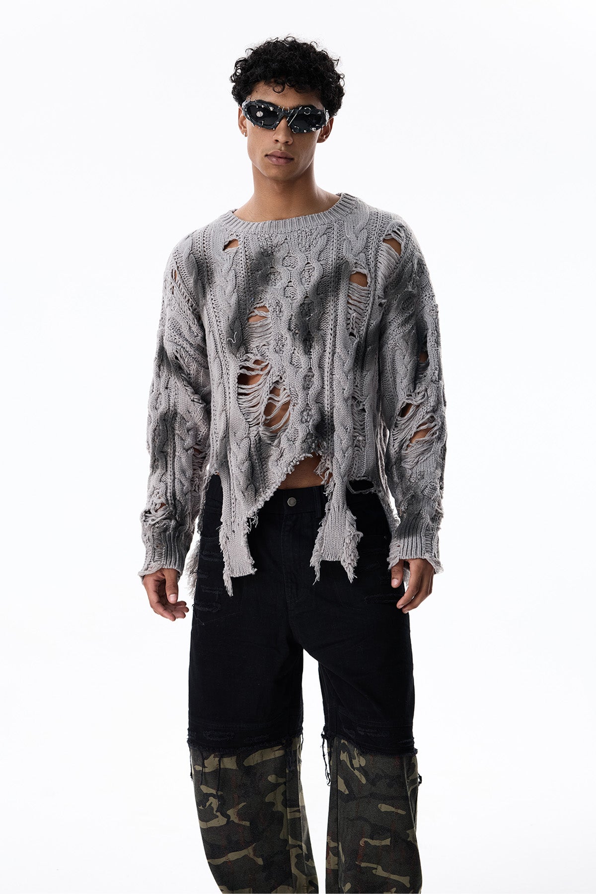 Thread Line Ripped Long Sleeve Knit Top