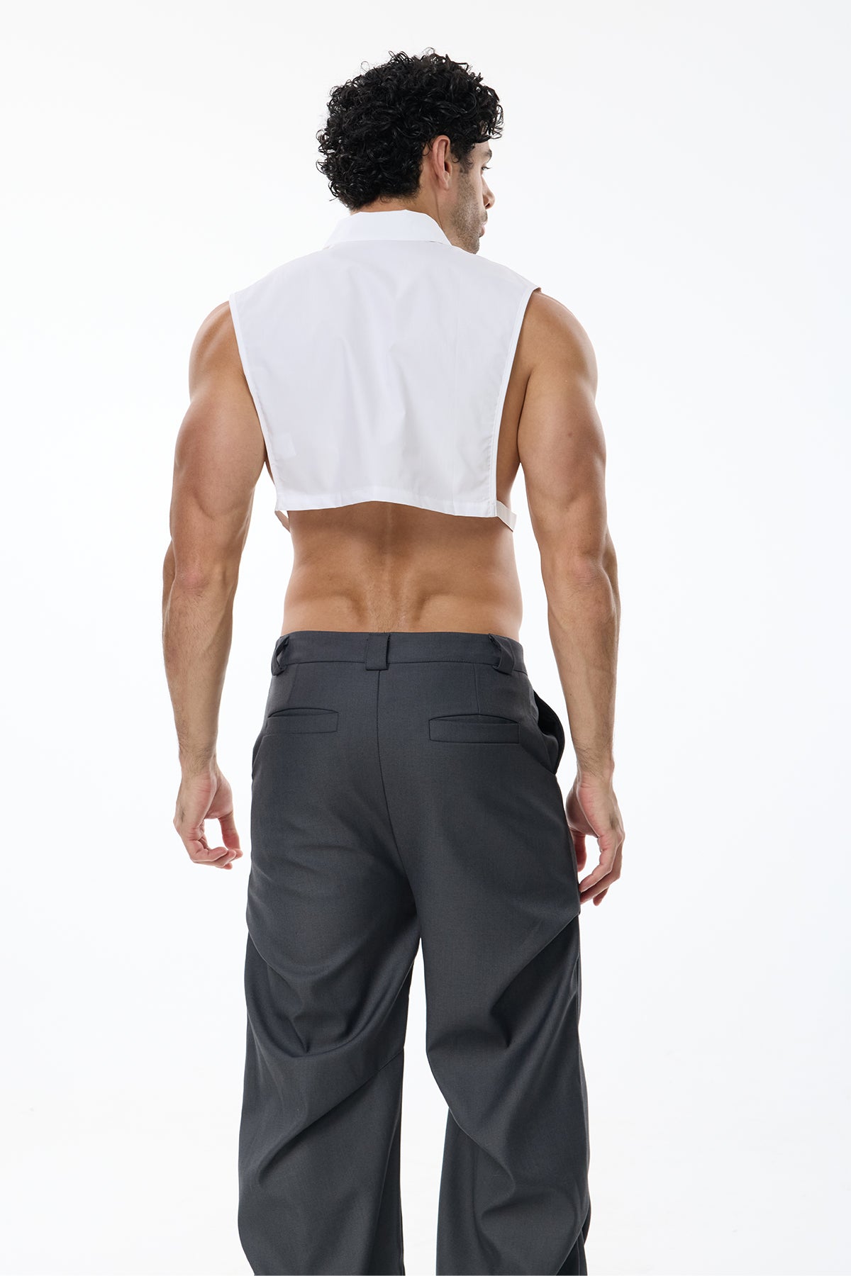 Torso Cut Sleeveless Crop Shirt White