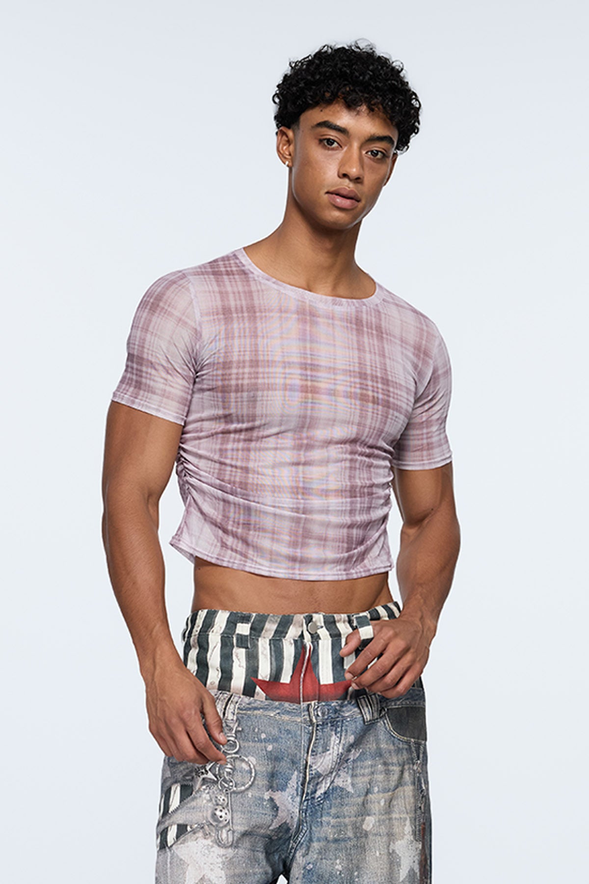 Torso Void Plaid Print Crop Top