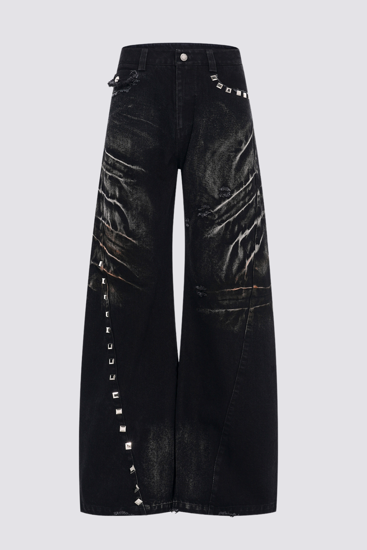 Track Grid Rivet Wide Leg Jeans