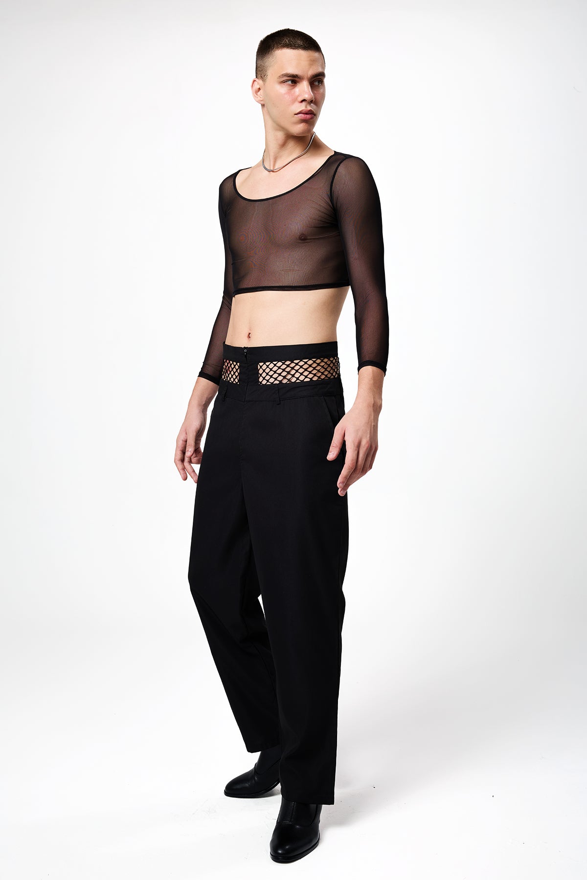 Translucent Night Long Sleeve Mesh Crop Top