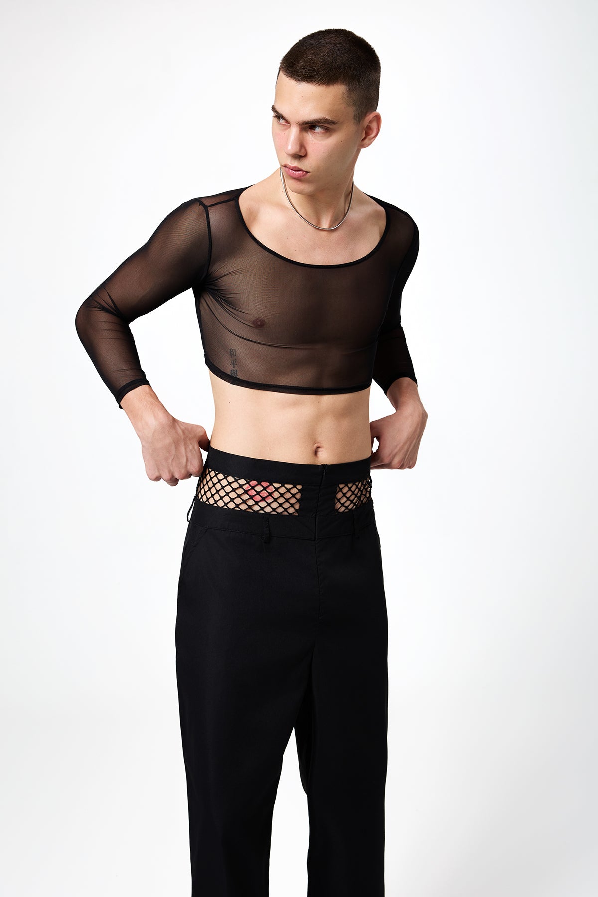 Translucent Night Long Sleeve Mesh Crop Top