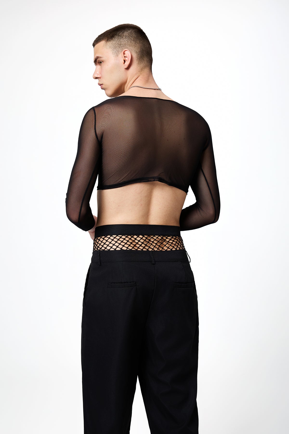 Translucent Night Long Sleeve Mesh Crop Top