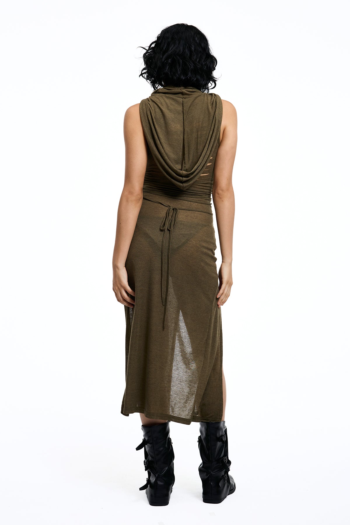 Twin Mark Sleeveless Hooded Split Maxi Dress