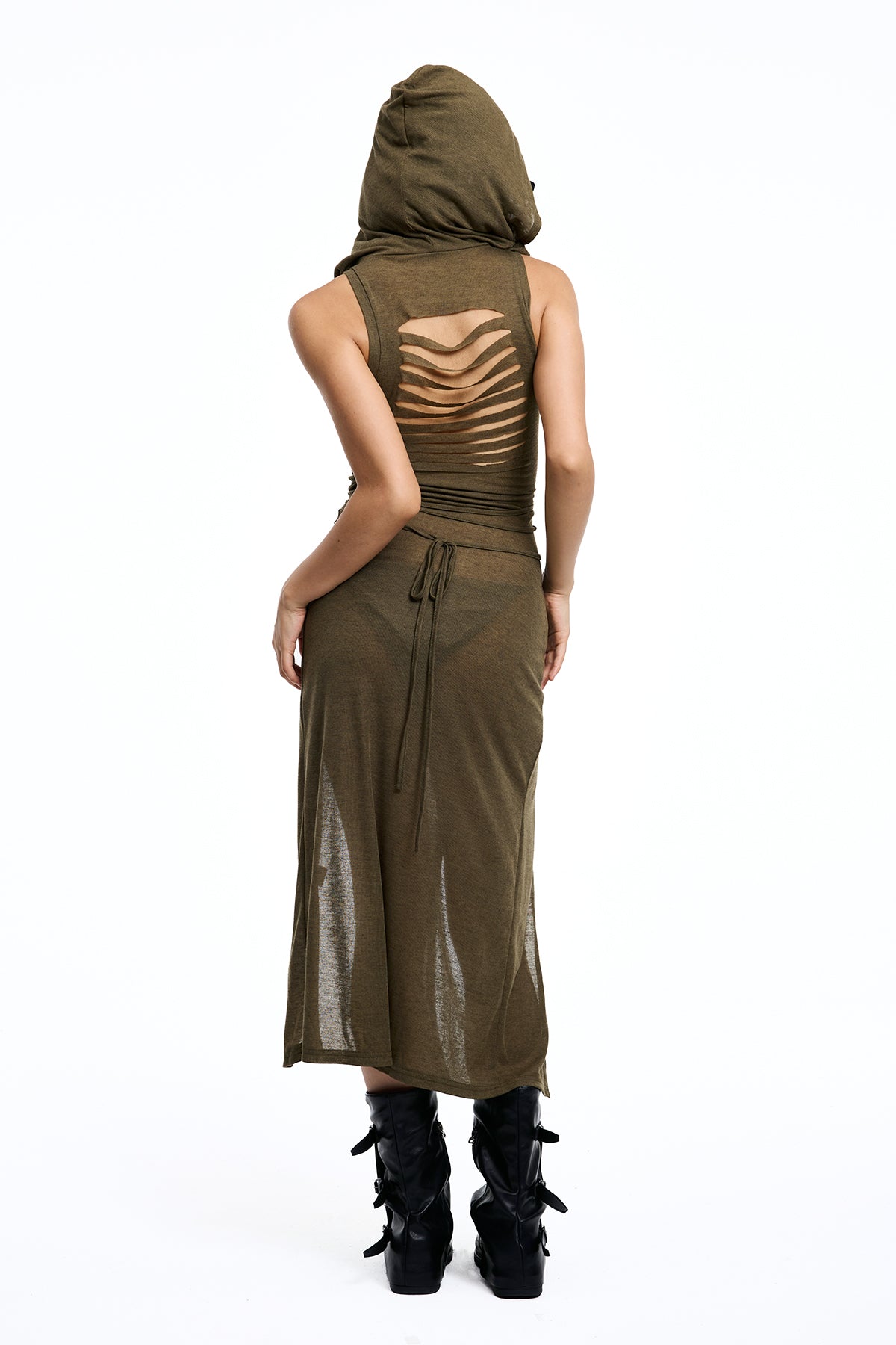 Twin Mark Sleeveless Hooded Split Maxi Dress