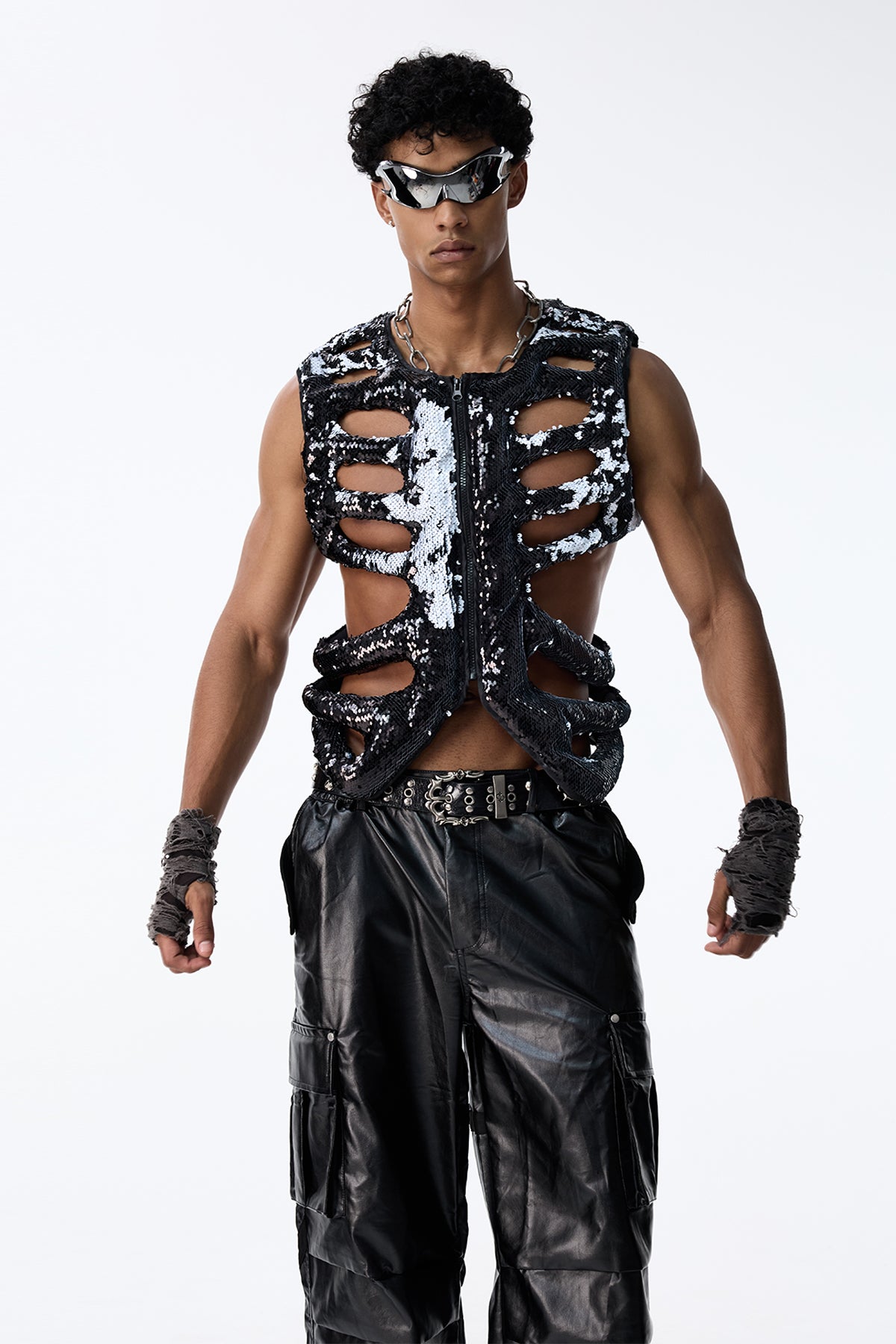 Twinkle Rock Cutout Sequin Vest