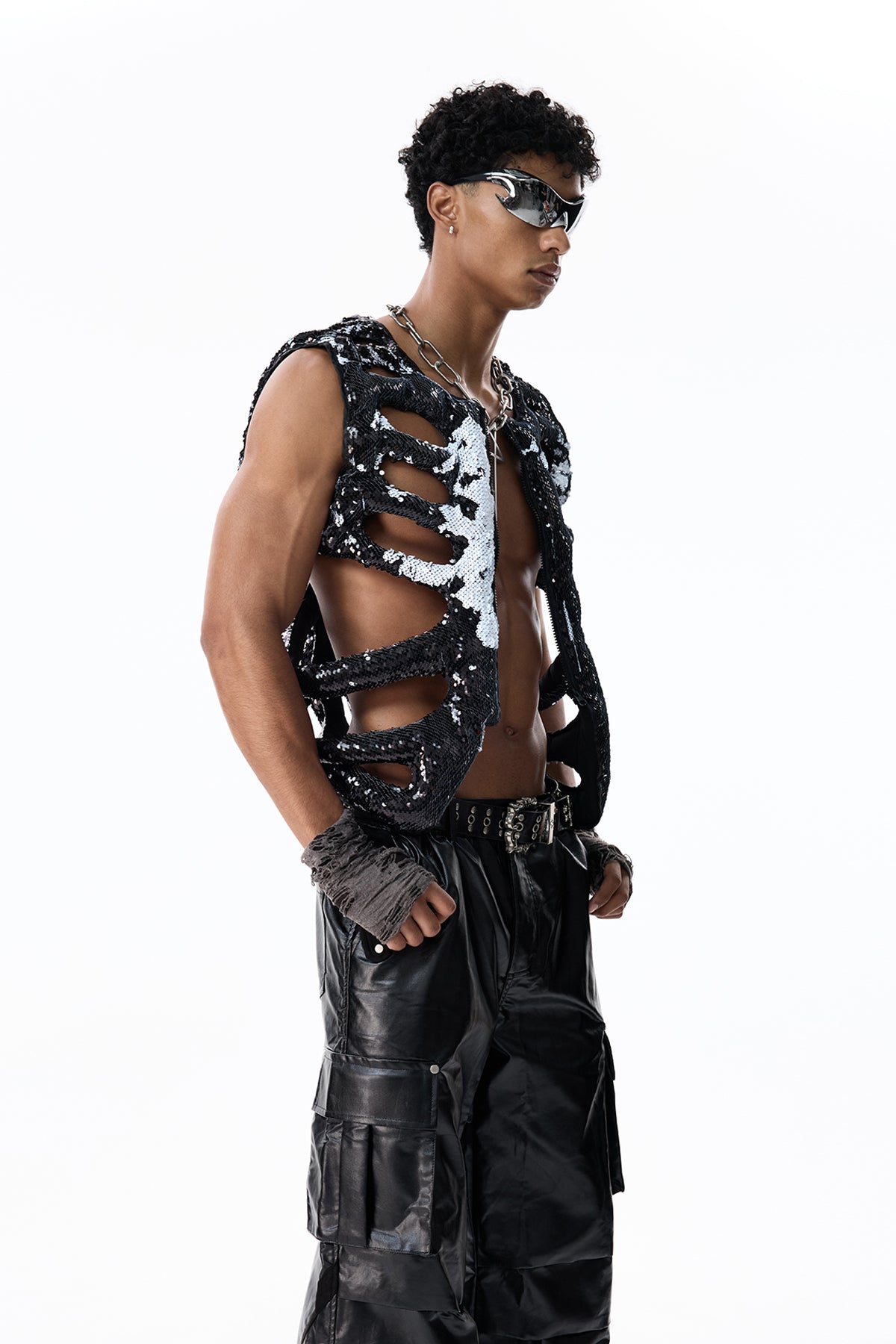 Twinkle Rock Cutout Sequin Vest