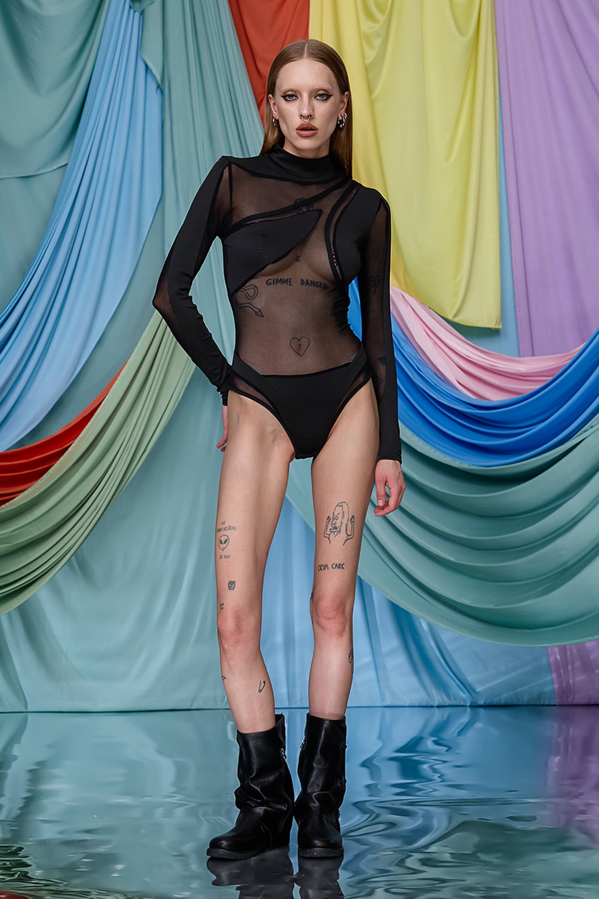 Unified Coverage Long Sleeve Mesh Bodysuit Black