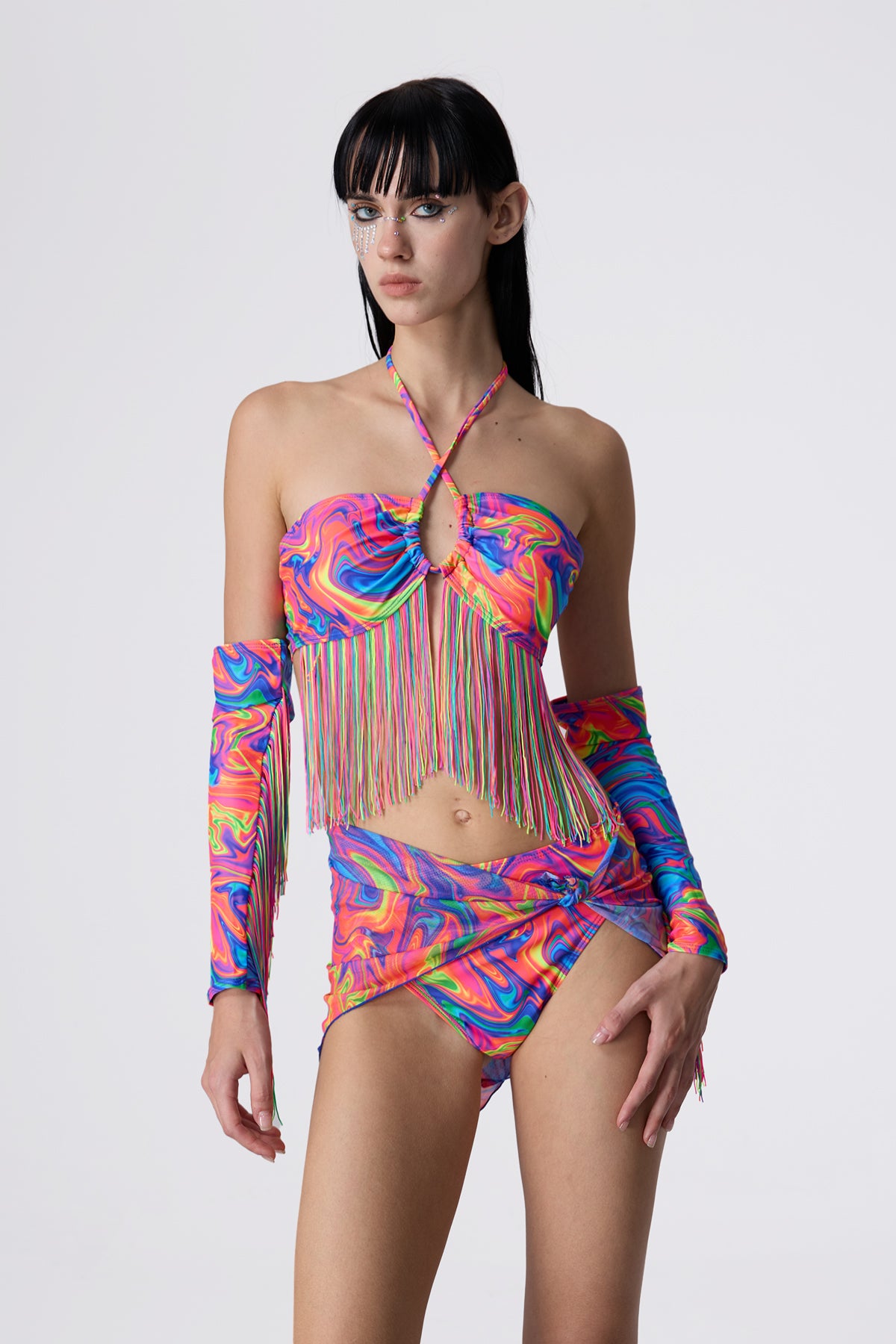 Unity Flame Fringe Print Bikini Four Piece Set