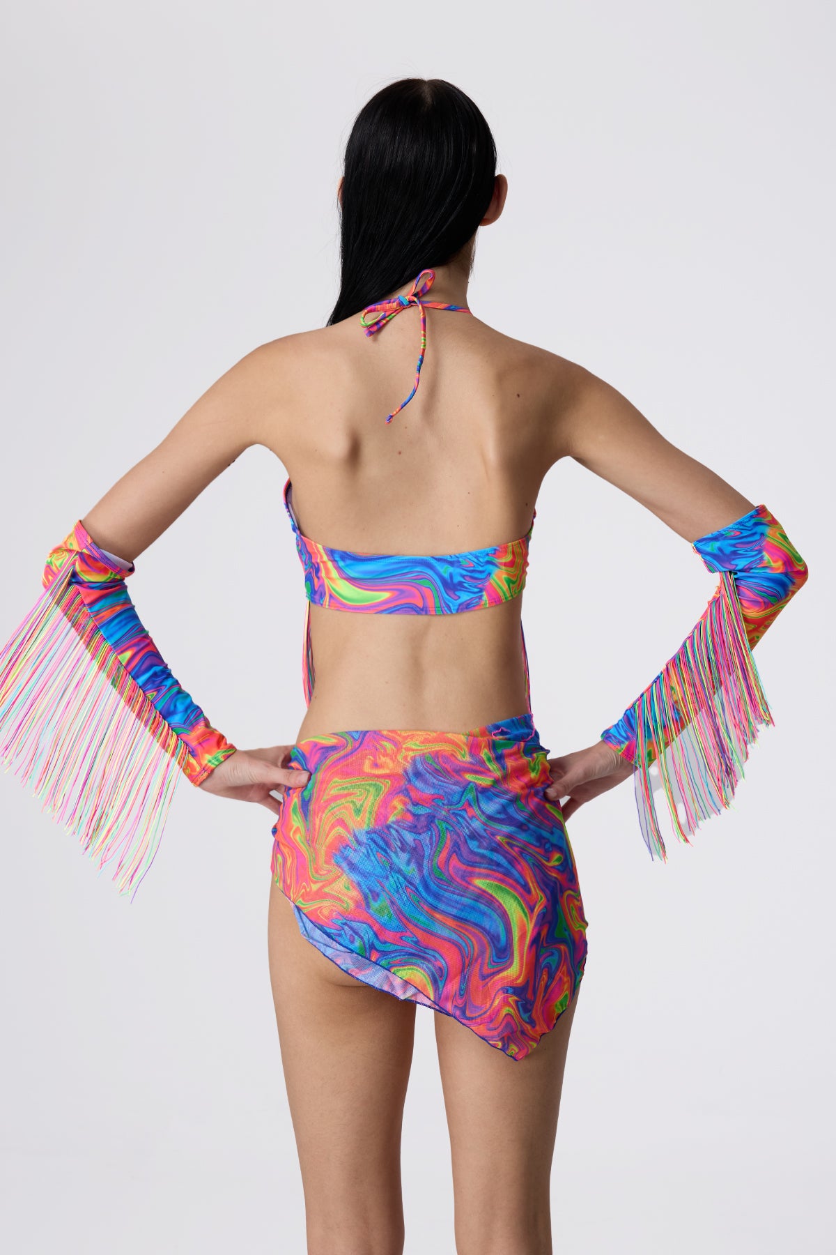 Unity Flame Fringe Print Bikini Four Piece Set