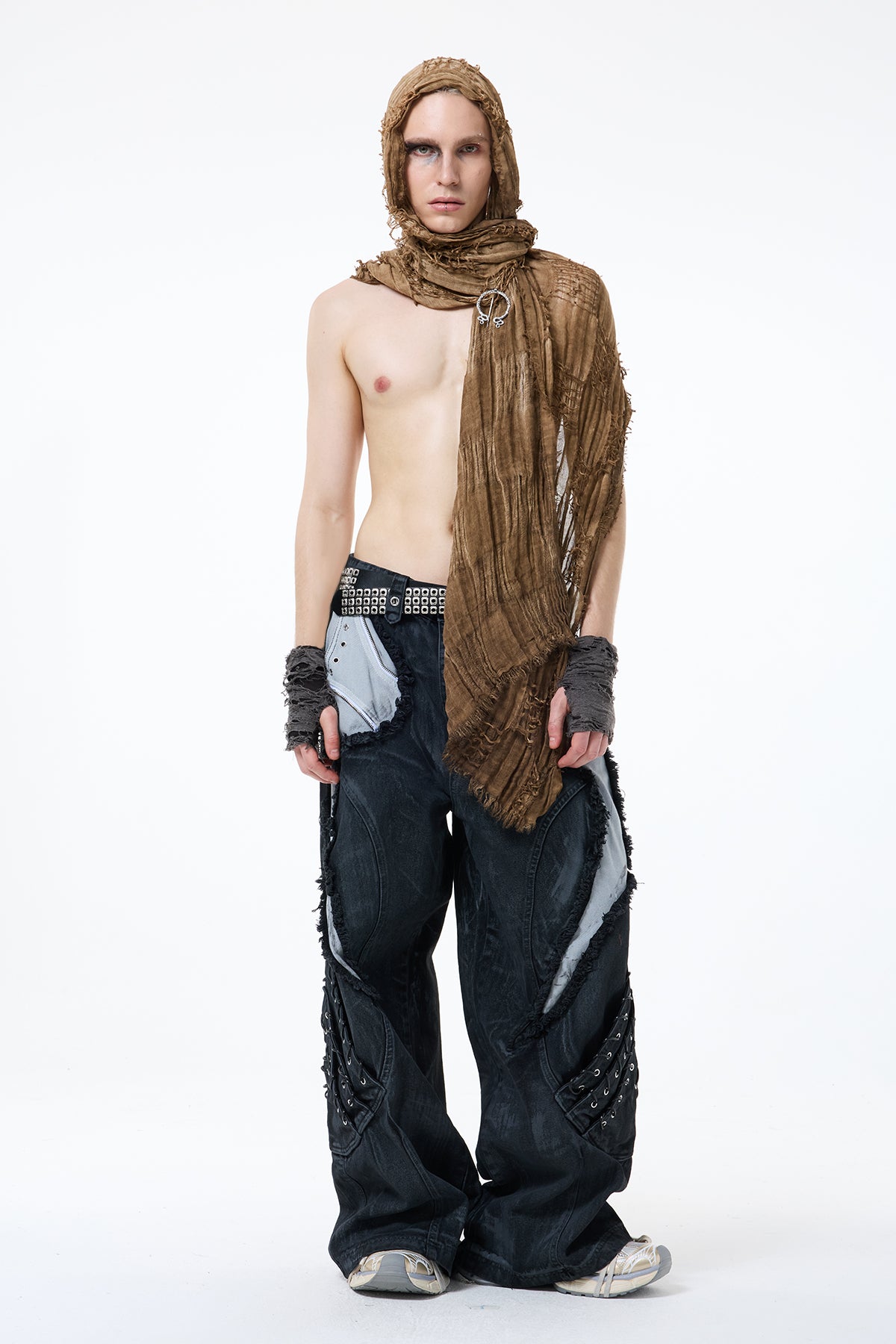 Unmarked Night Distressed Hooded Scarf Set Brown – RYVKstudio