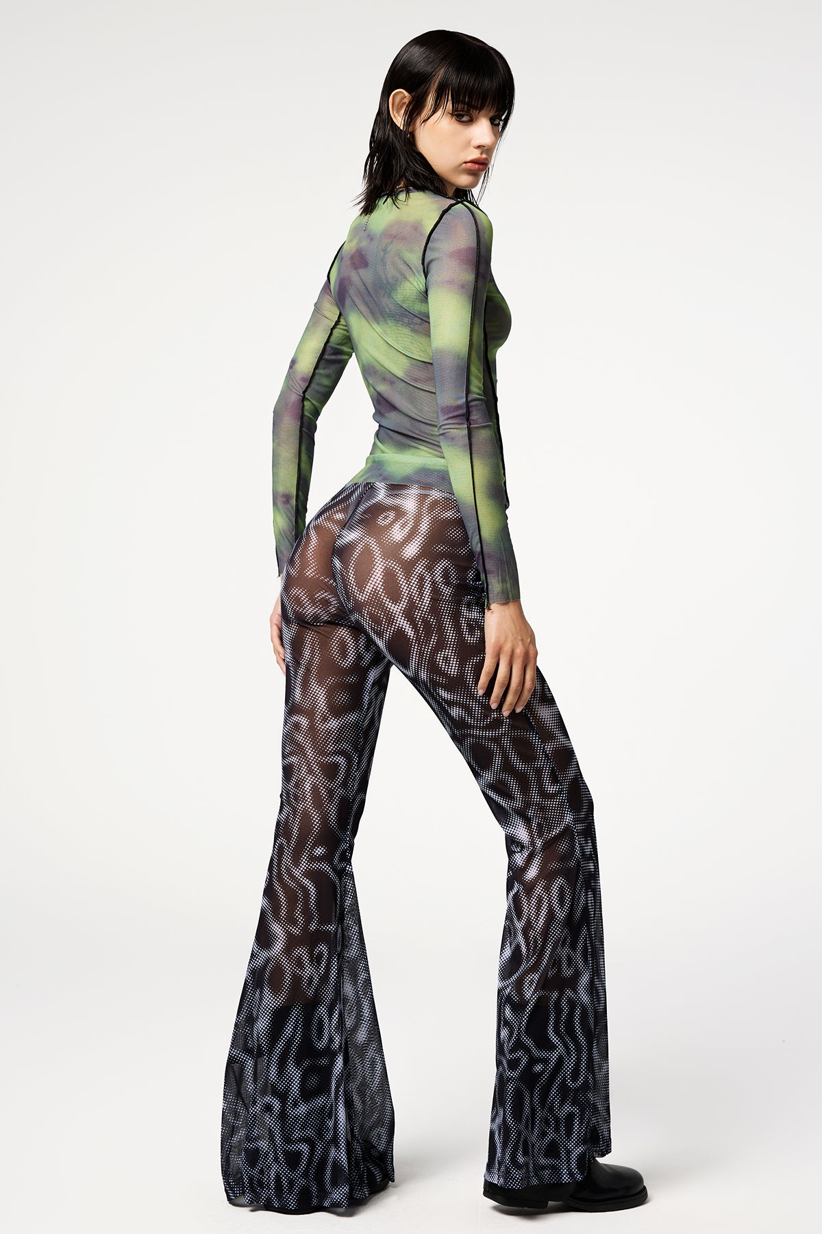 Urban Flow Bootcut High Rise Water Ripples Mesh Pants