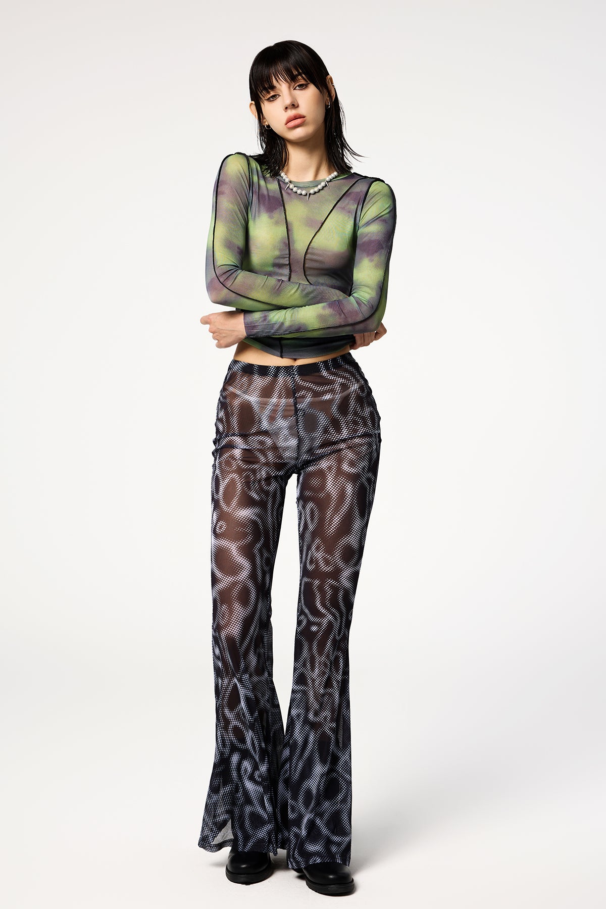 Urban Flow Bootcut High Rise Water Ripples Mesh Pants