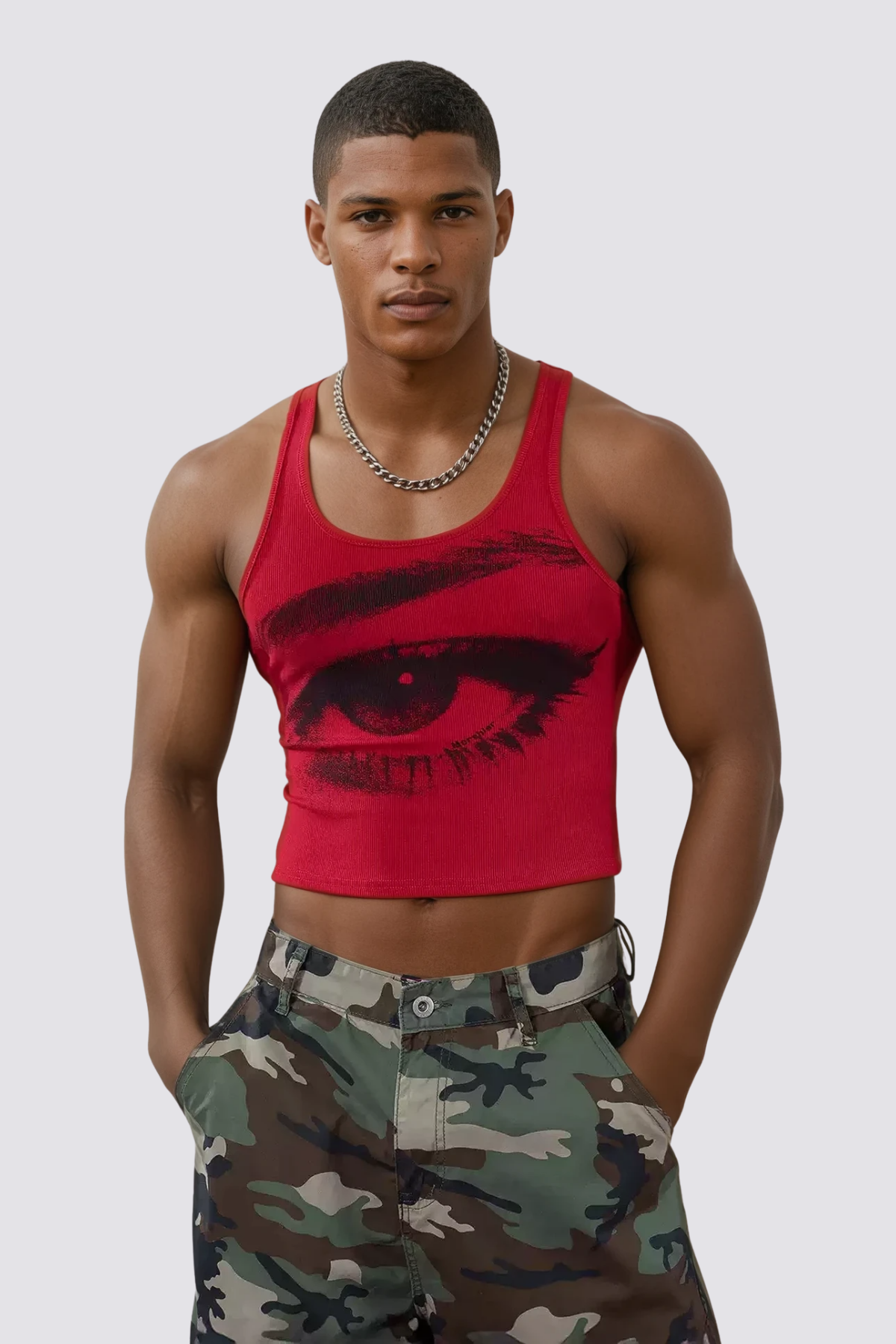 Urban Slice Print Sleeveless Crop Top