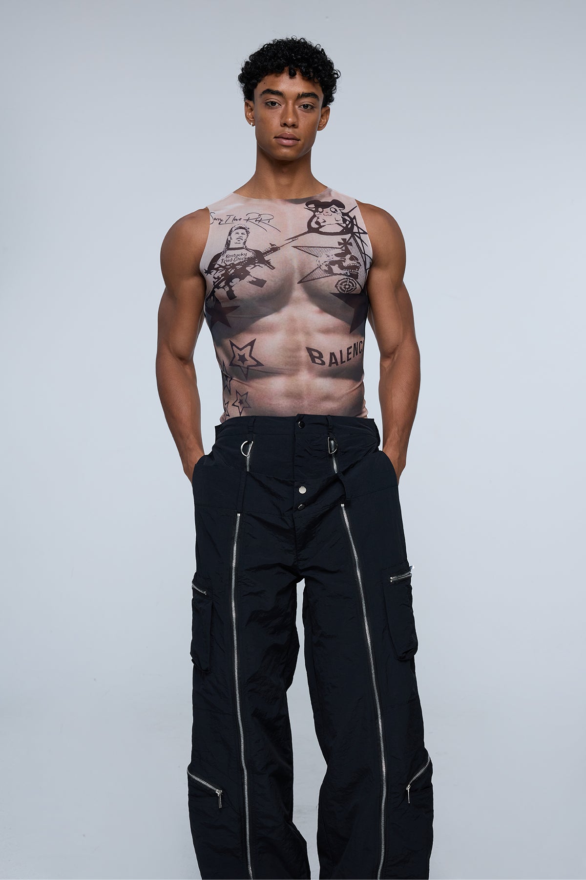 Urban Stamp Print Mesh Tank Top