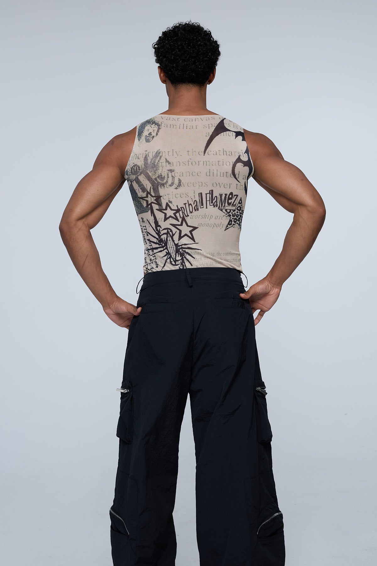 Urban Stamp Print Mesh Tank Top