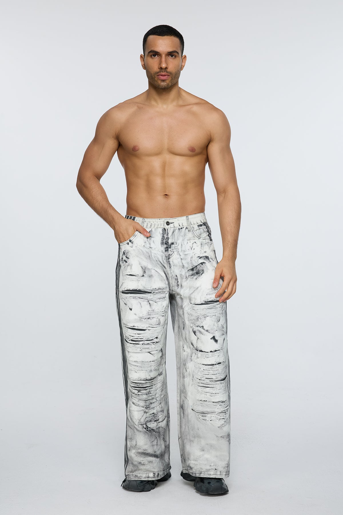 Urban Twill Ripped Wide Leg Jeans