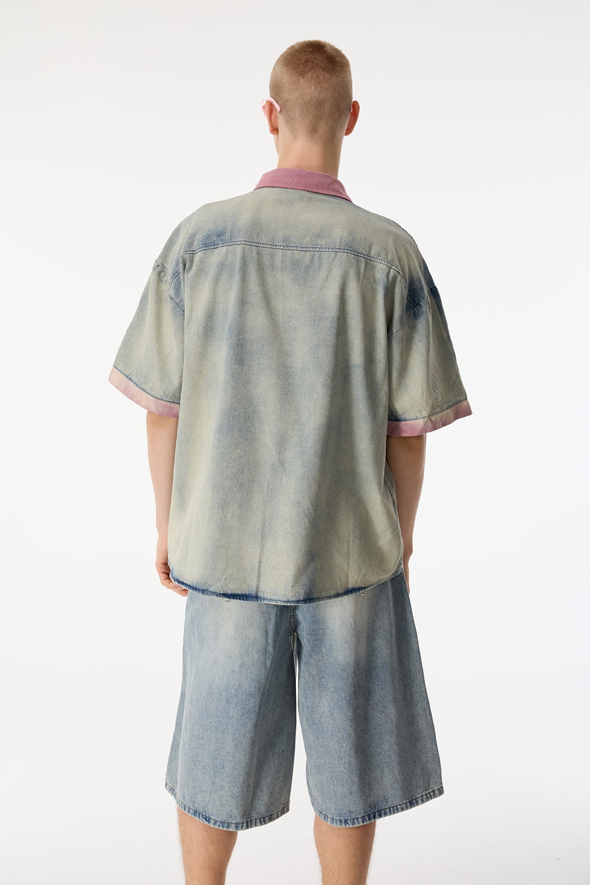 Urban Fray Embroidery Denim Short Sleeve Shirts