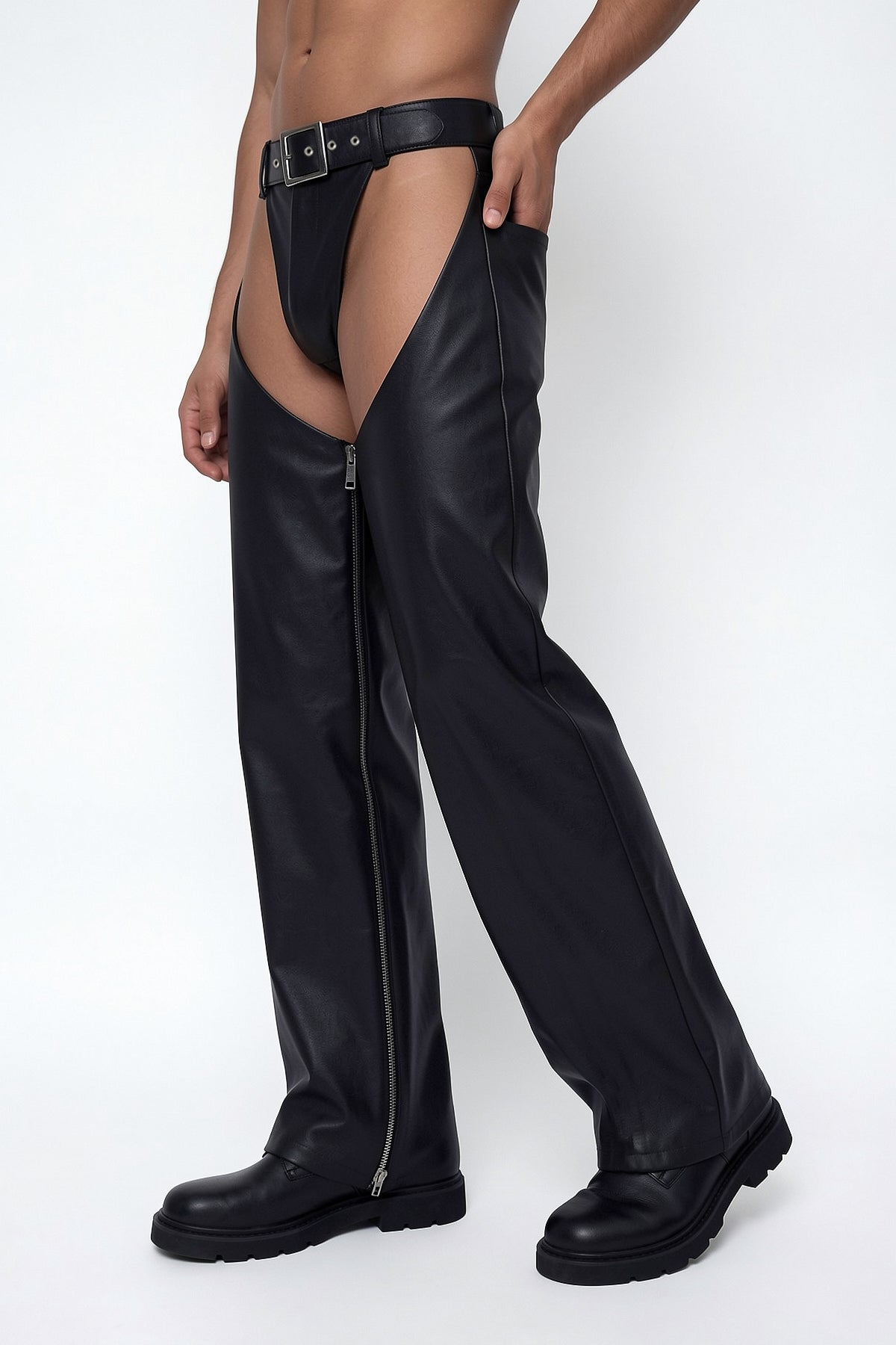 Utility Slacks Cutout Leather Pants