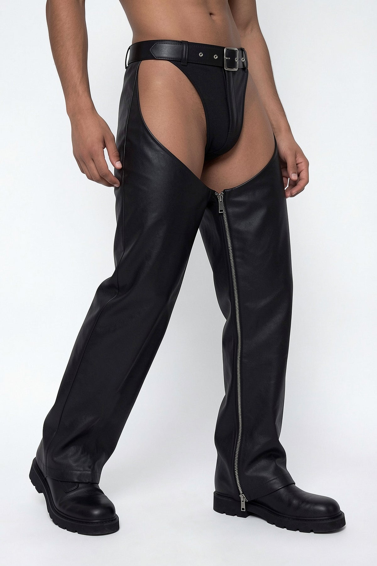 Utility Slacks Cutout Leather Pants