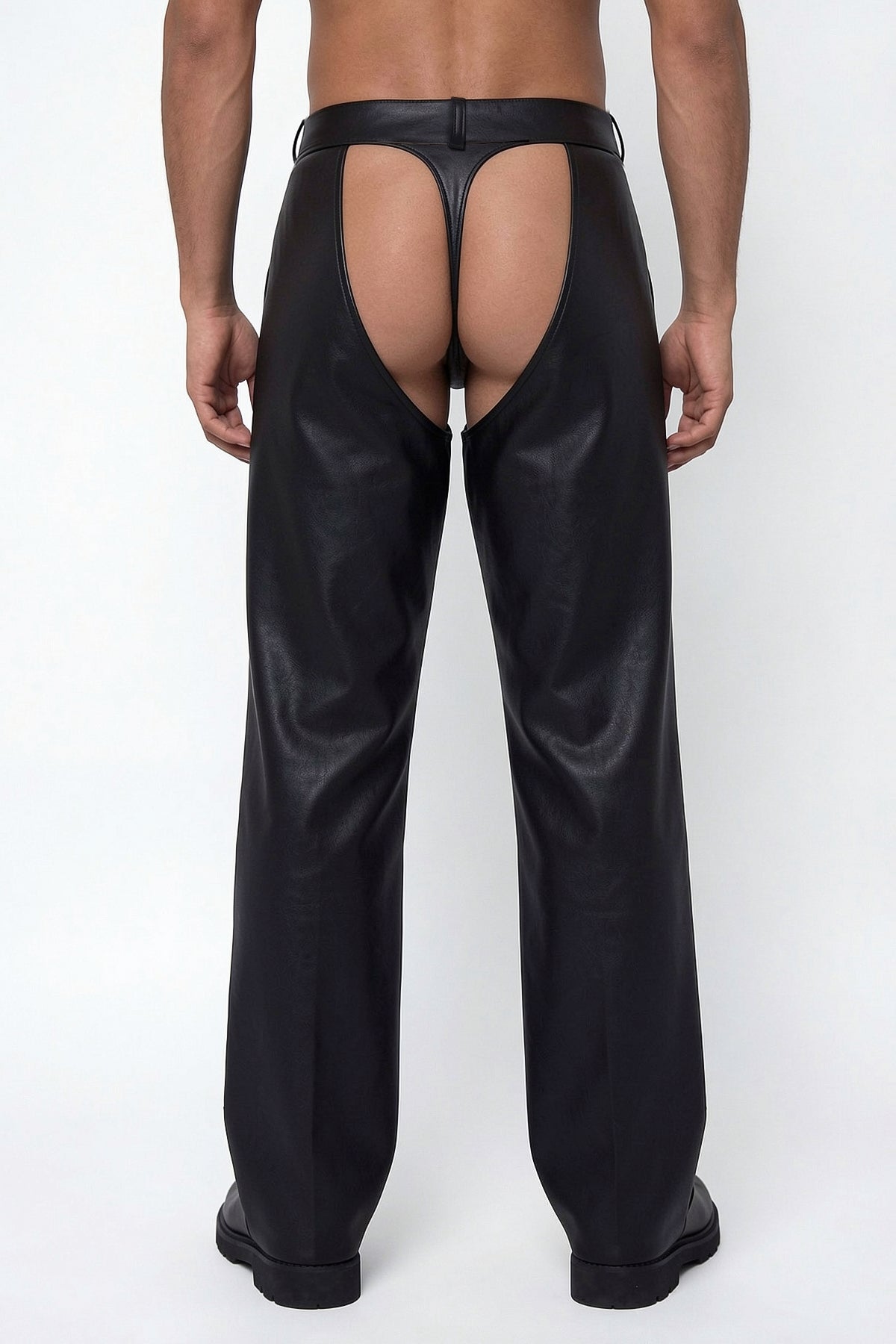 Utility Slacks Cutout Leather Pants
