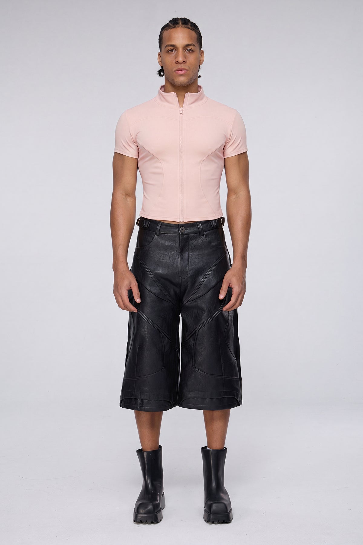 Vector Tier Zipper Short Sleeve Top Pink