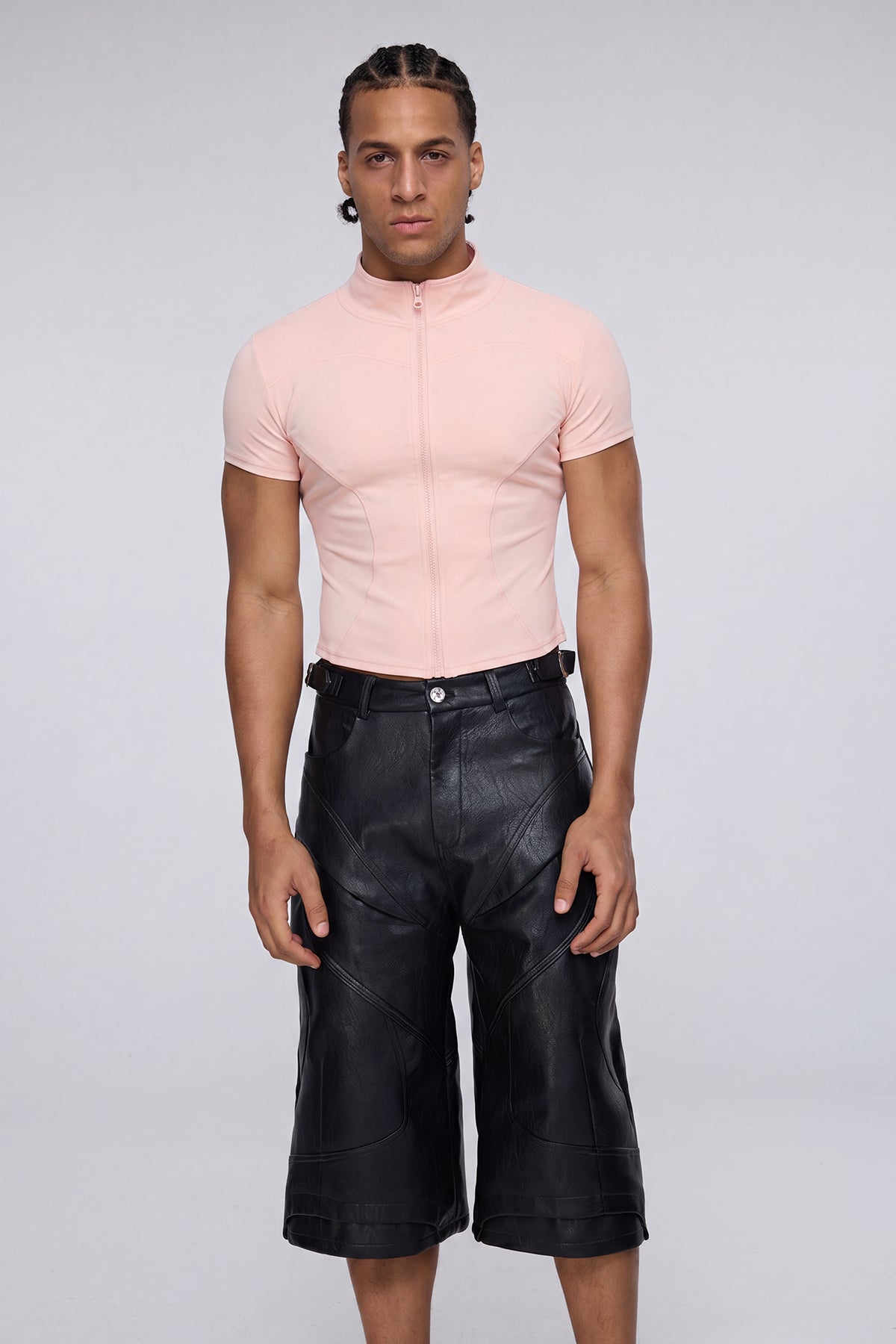 Vector Tier Zipper Short Sleeve Top Pink