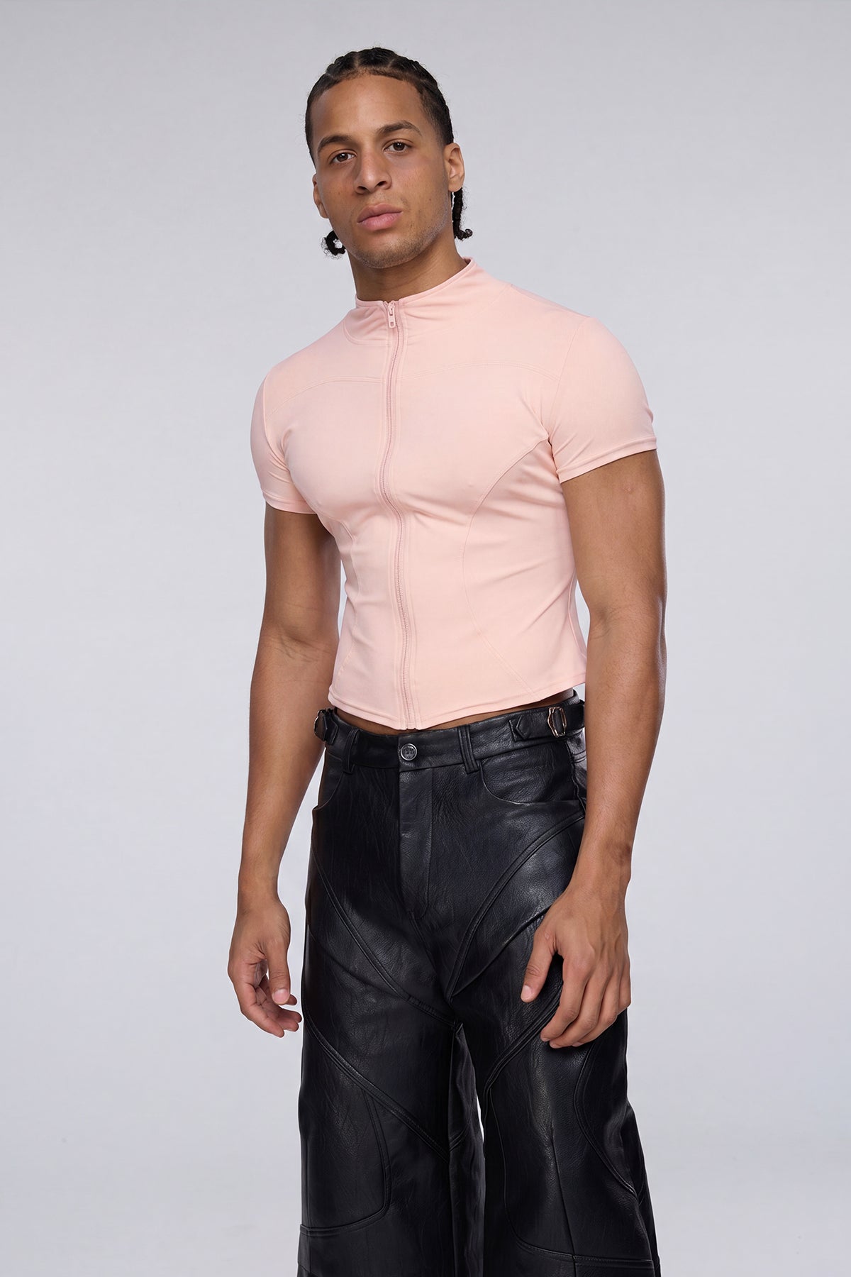 Vector Tier Zipper Short Sleeve Top Pink