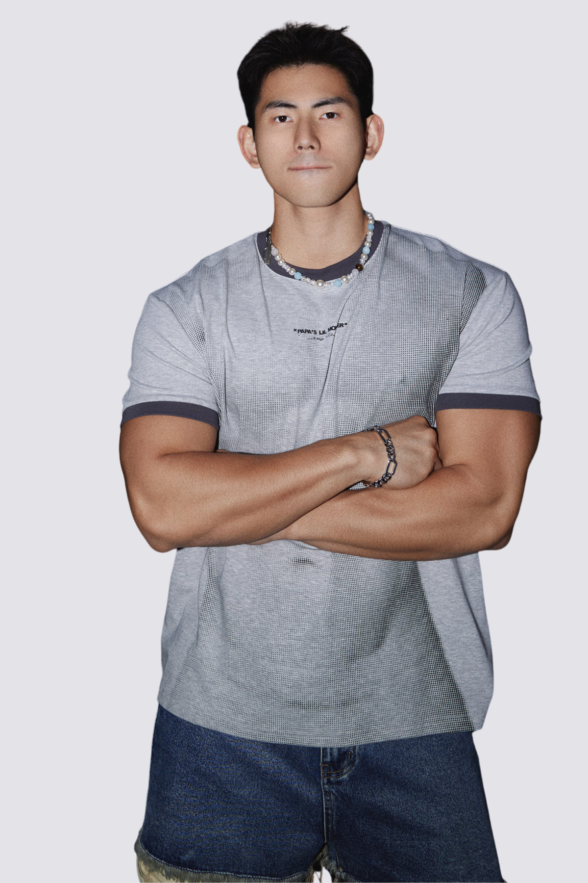 Veil Mark Muscle Print Top Grey