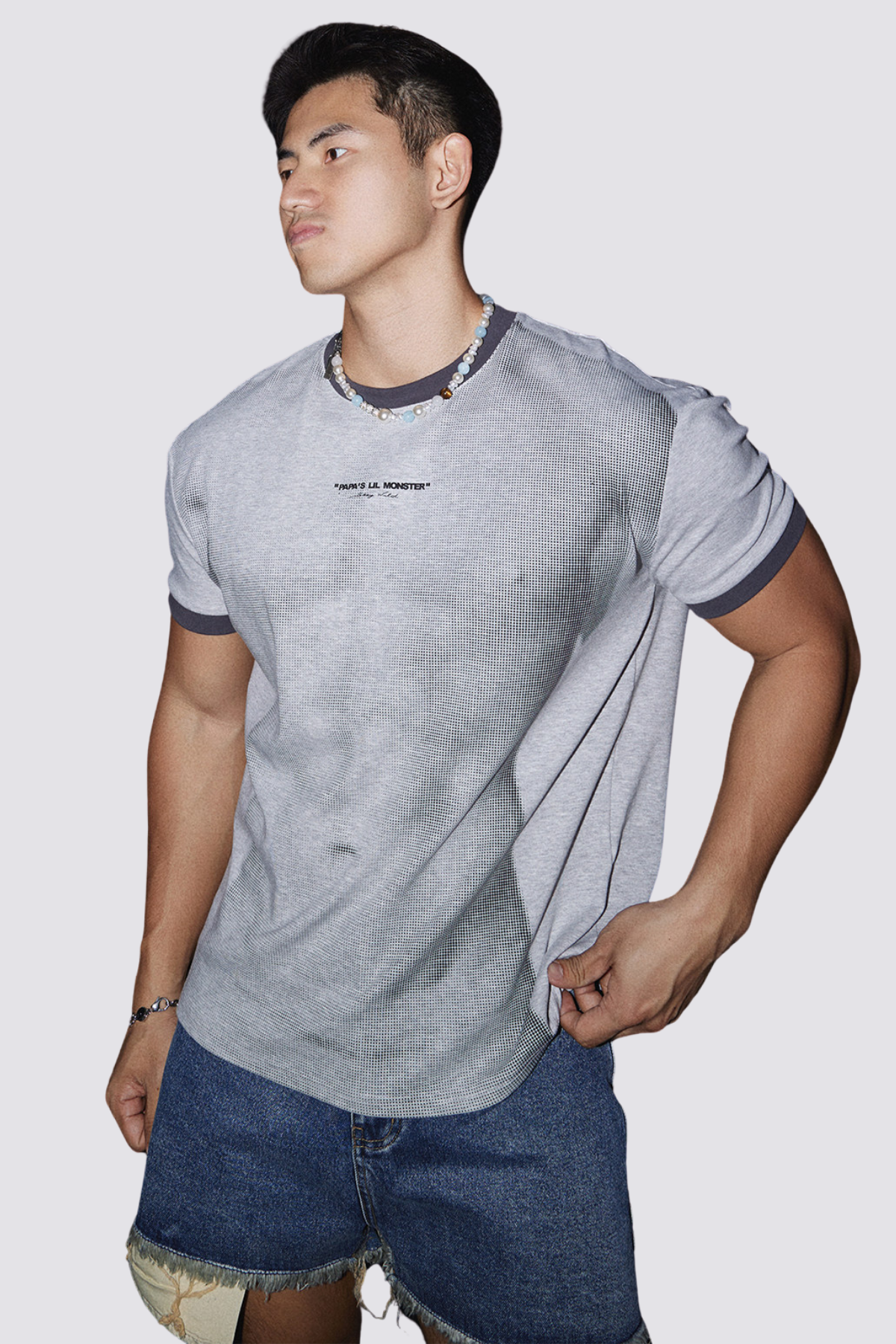 Veil Mark Muscle Print Top Grey