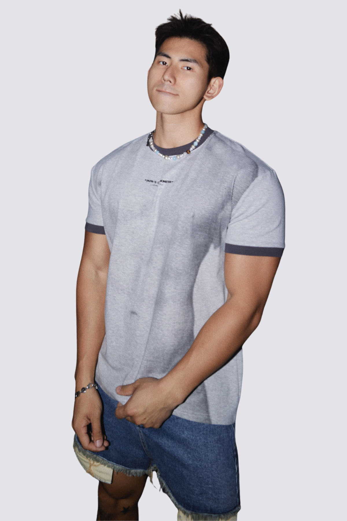 Veil Mark Muscle Print Top Grey