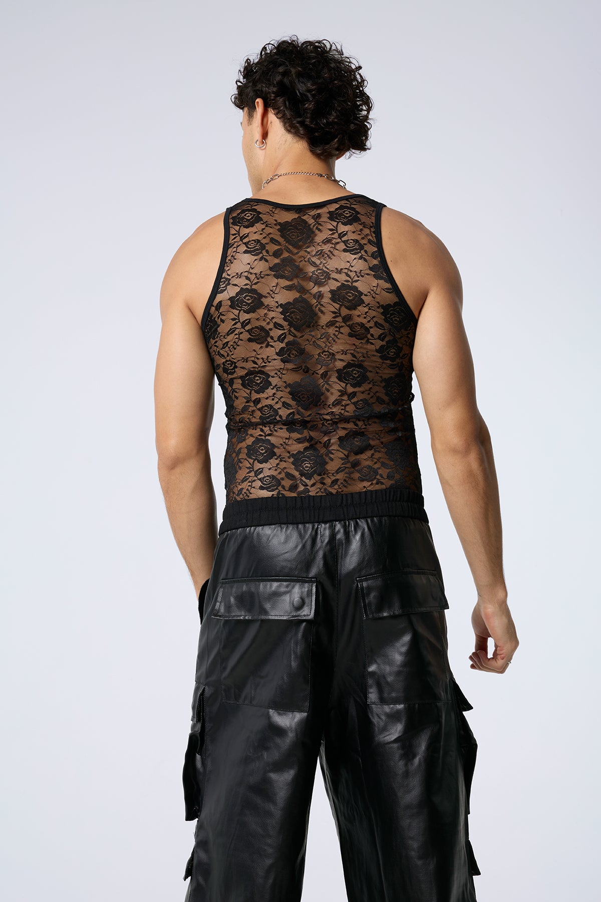 Veil Touch Rose Lace Sleeveless Top