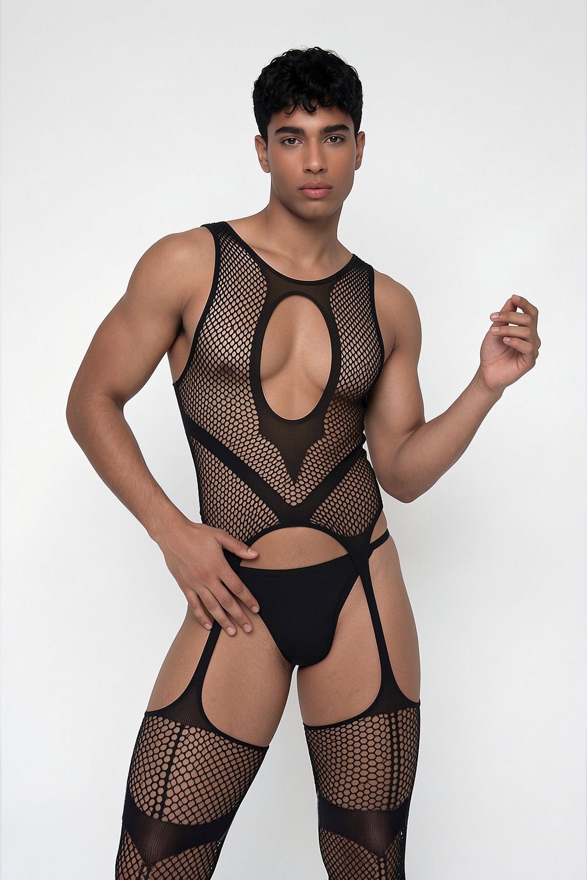 Velvet Haze Fishnet Cutout Jumpsuit