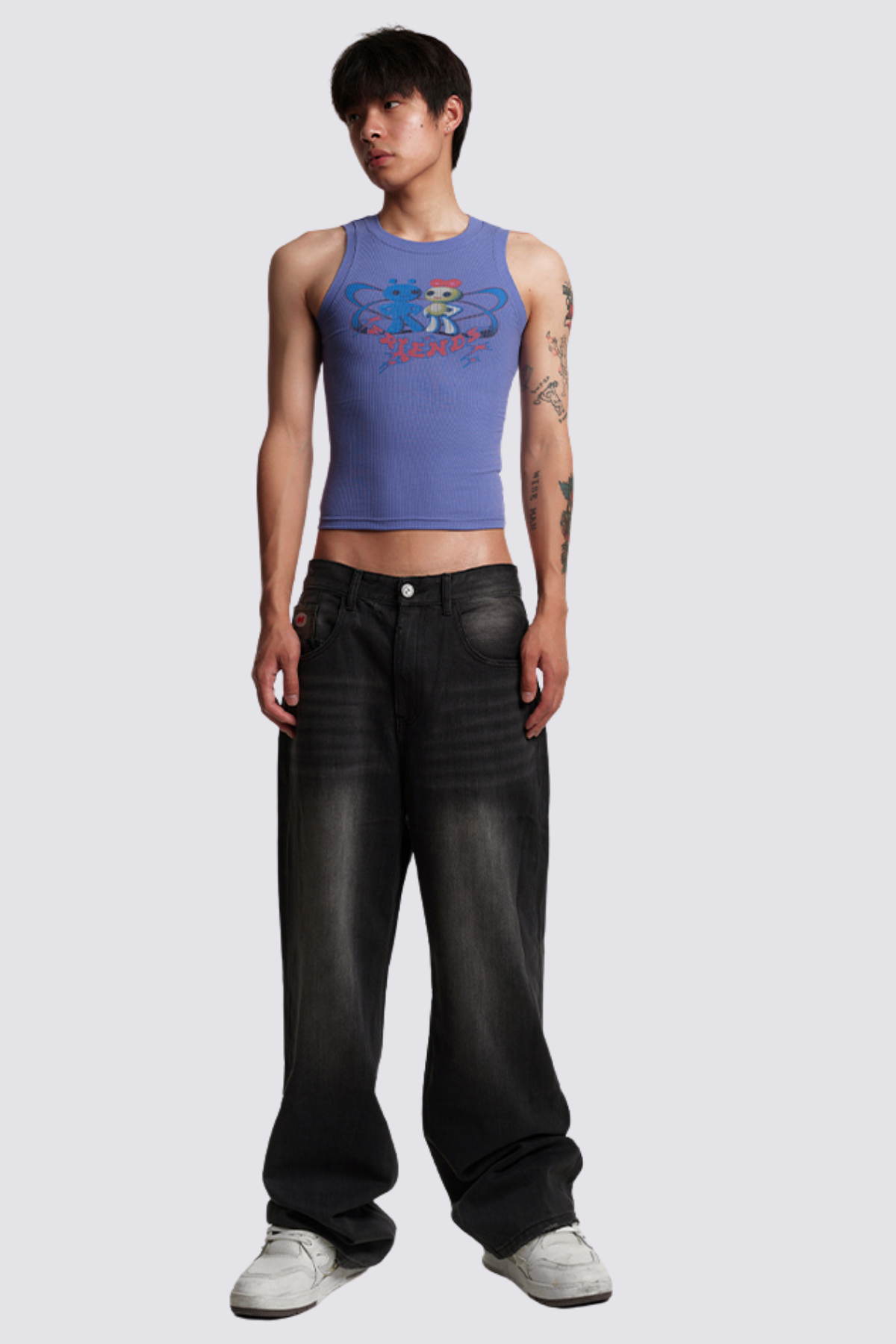 Velvet Line Print Sleeveless Top Purple