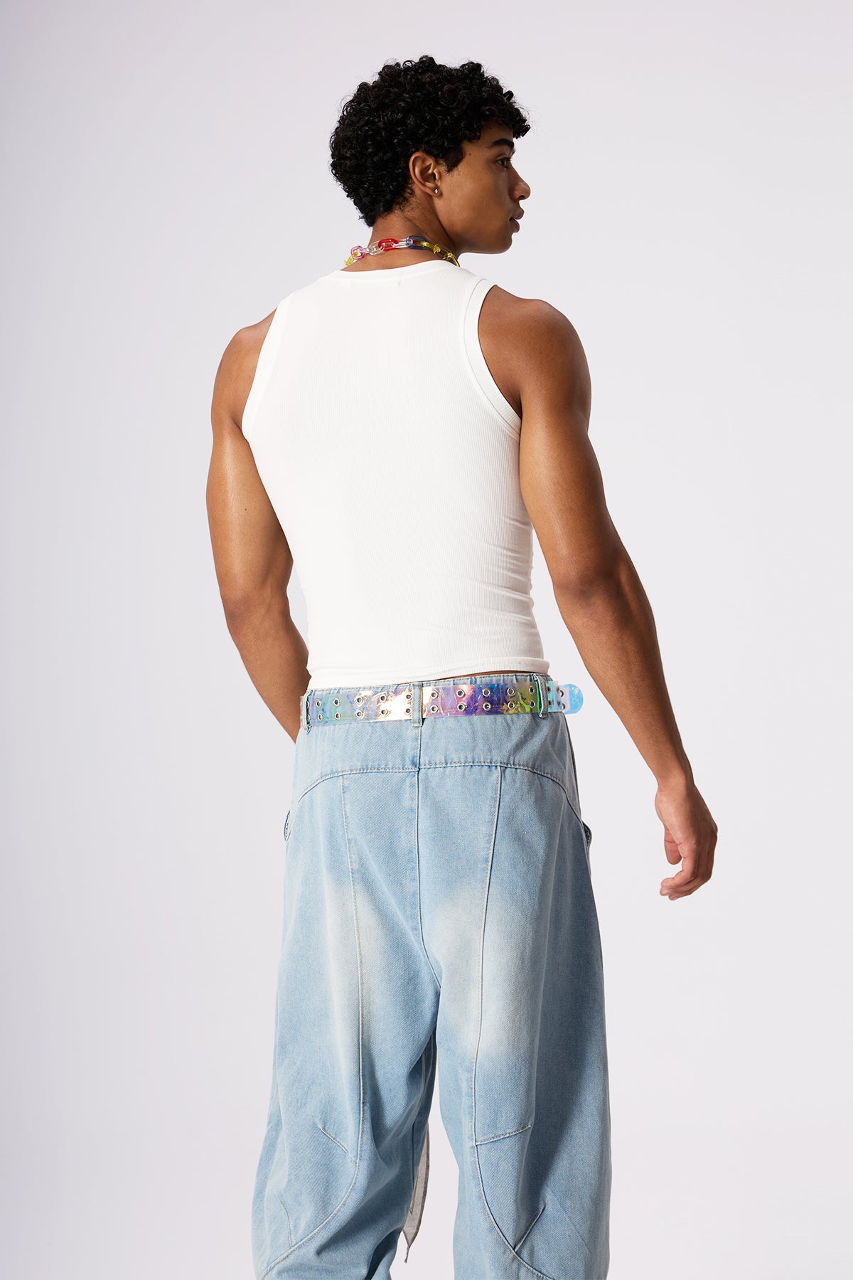 Velvet Line Print Sleeveless Top White