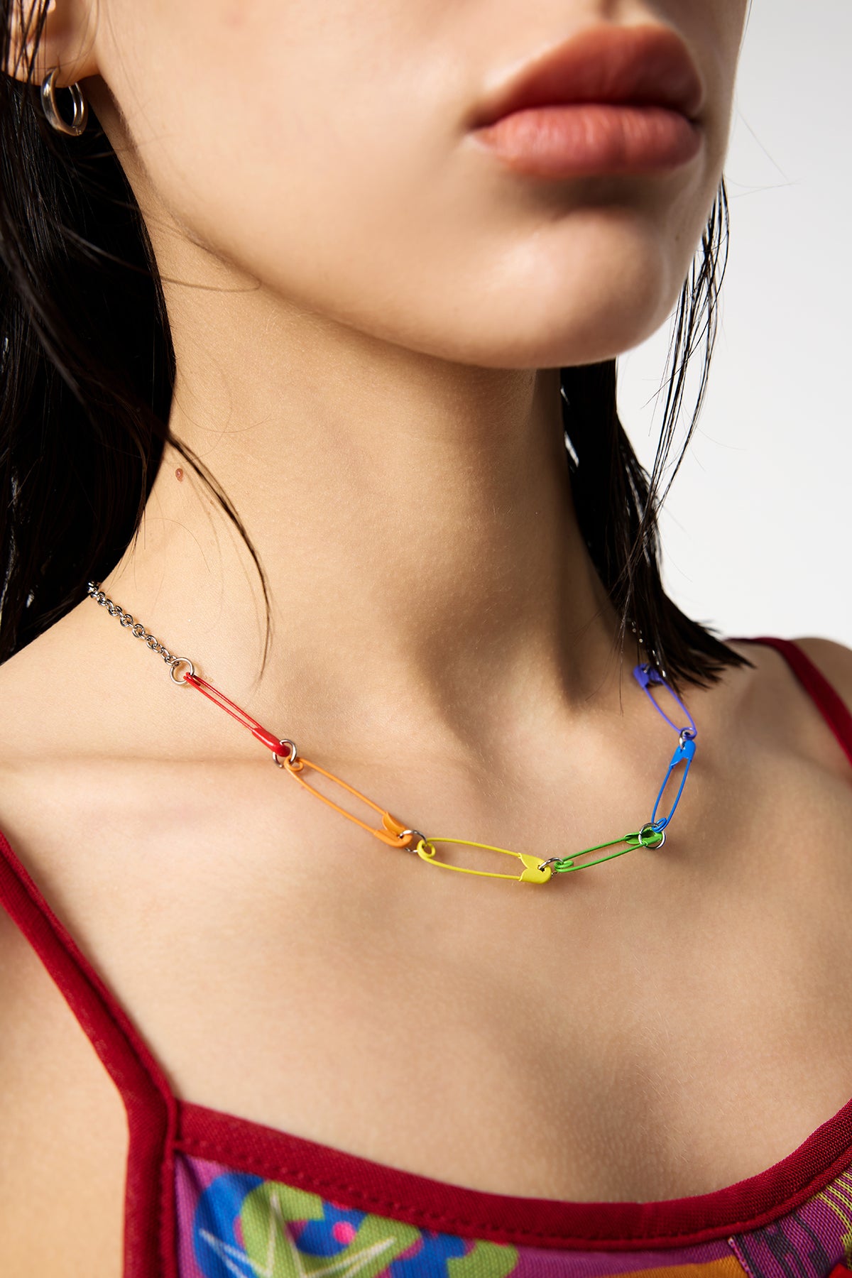 Vivid Gem Rainbow Pins Embellished Necklace