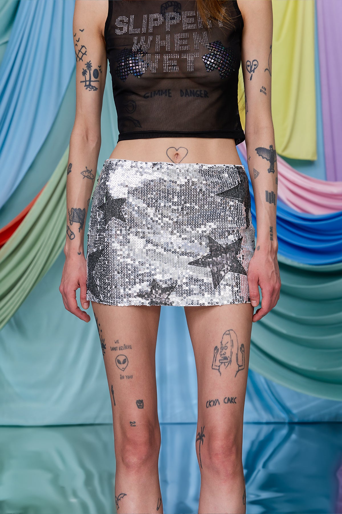 Vivid Stud Star Sequin Mini Skirt