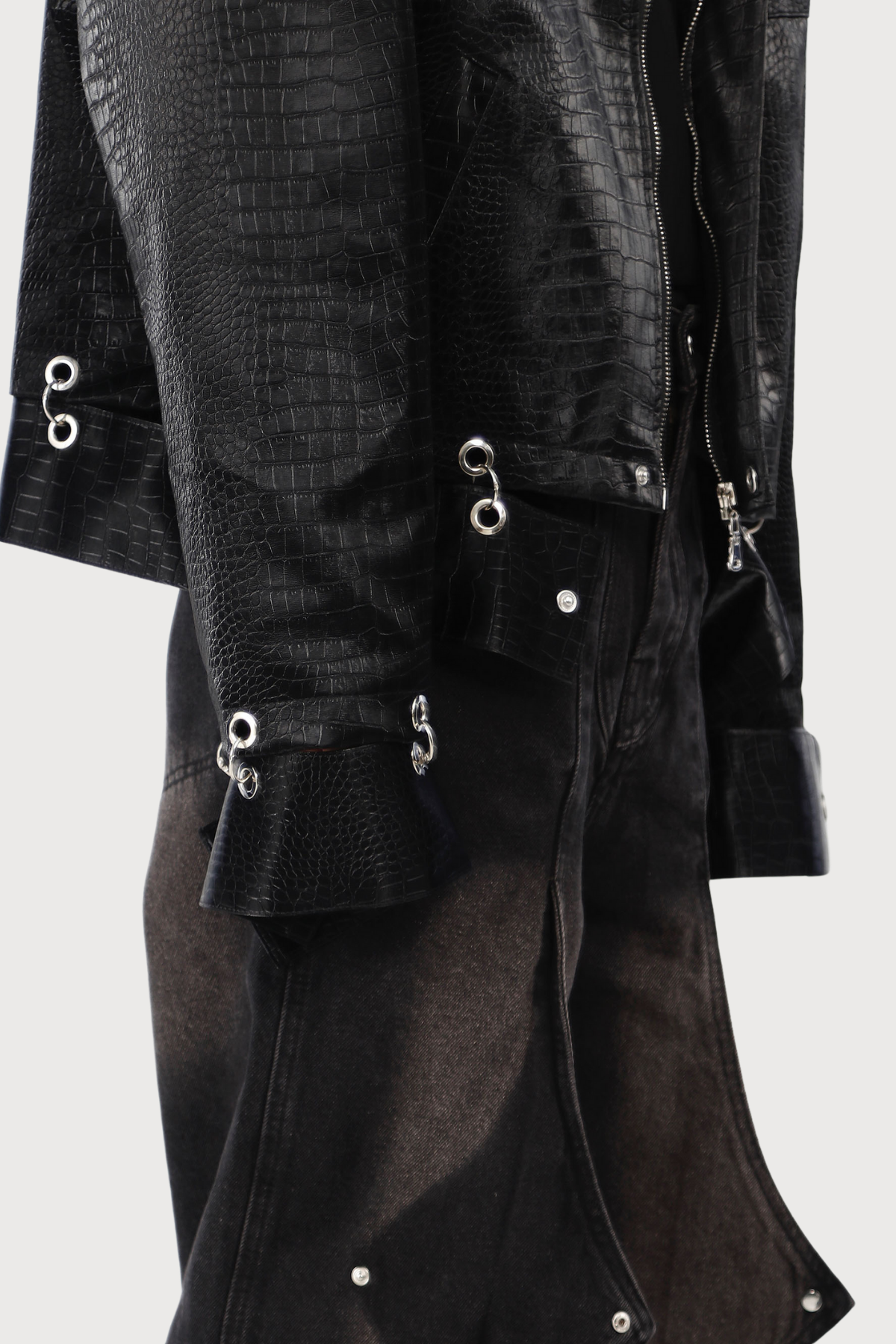 Void Clamp Leather Crocodile Pattern Jacket