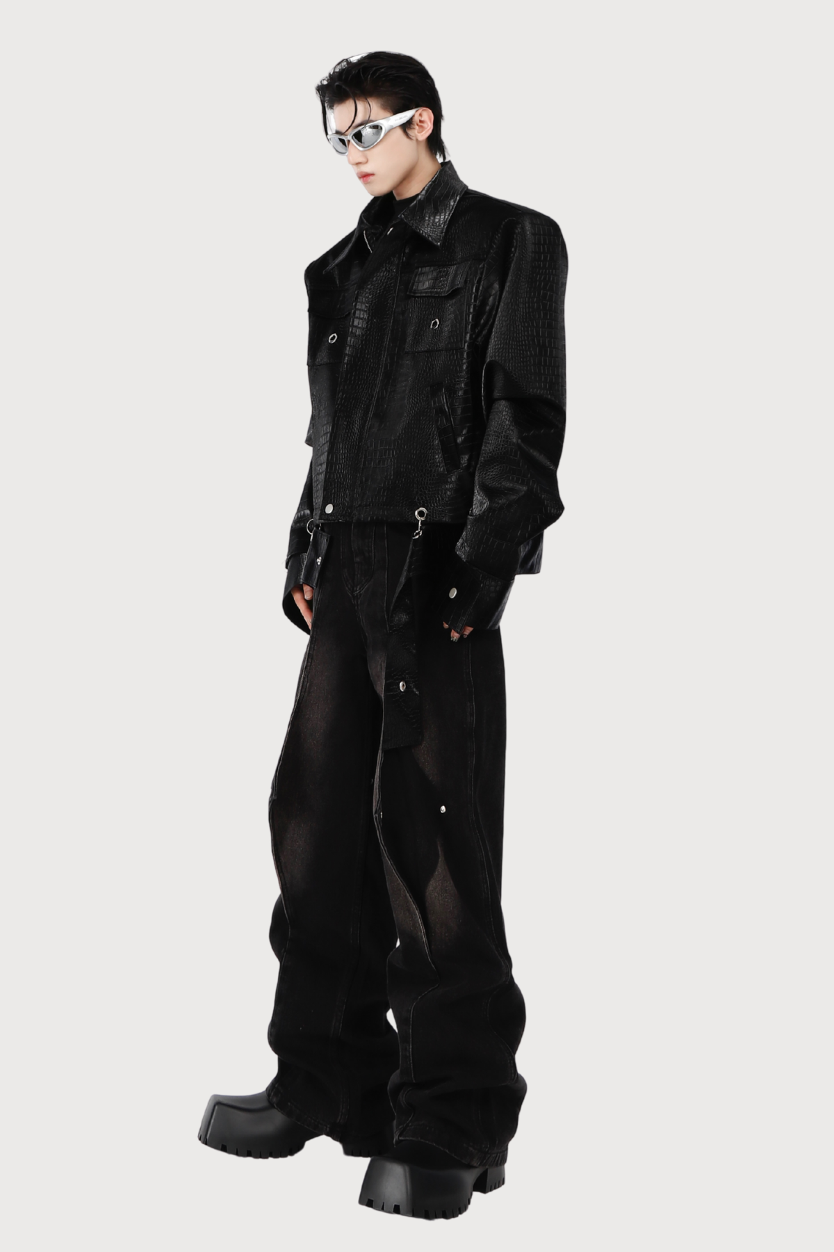 Void Clamp Leather Crocodile Pattern Jacket