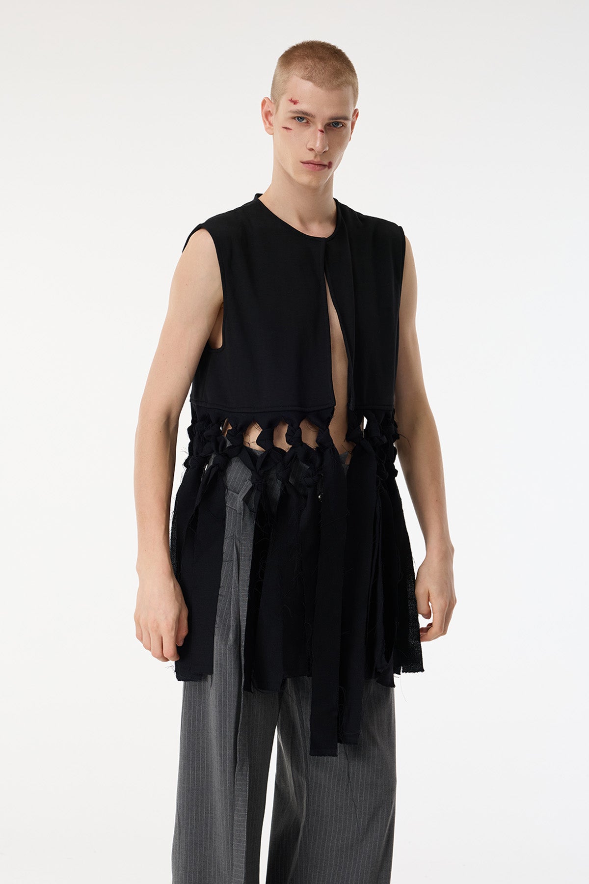 Void Wrap Sleeveless Fringe Top