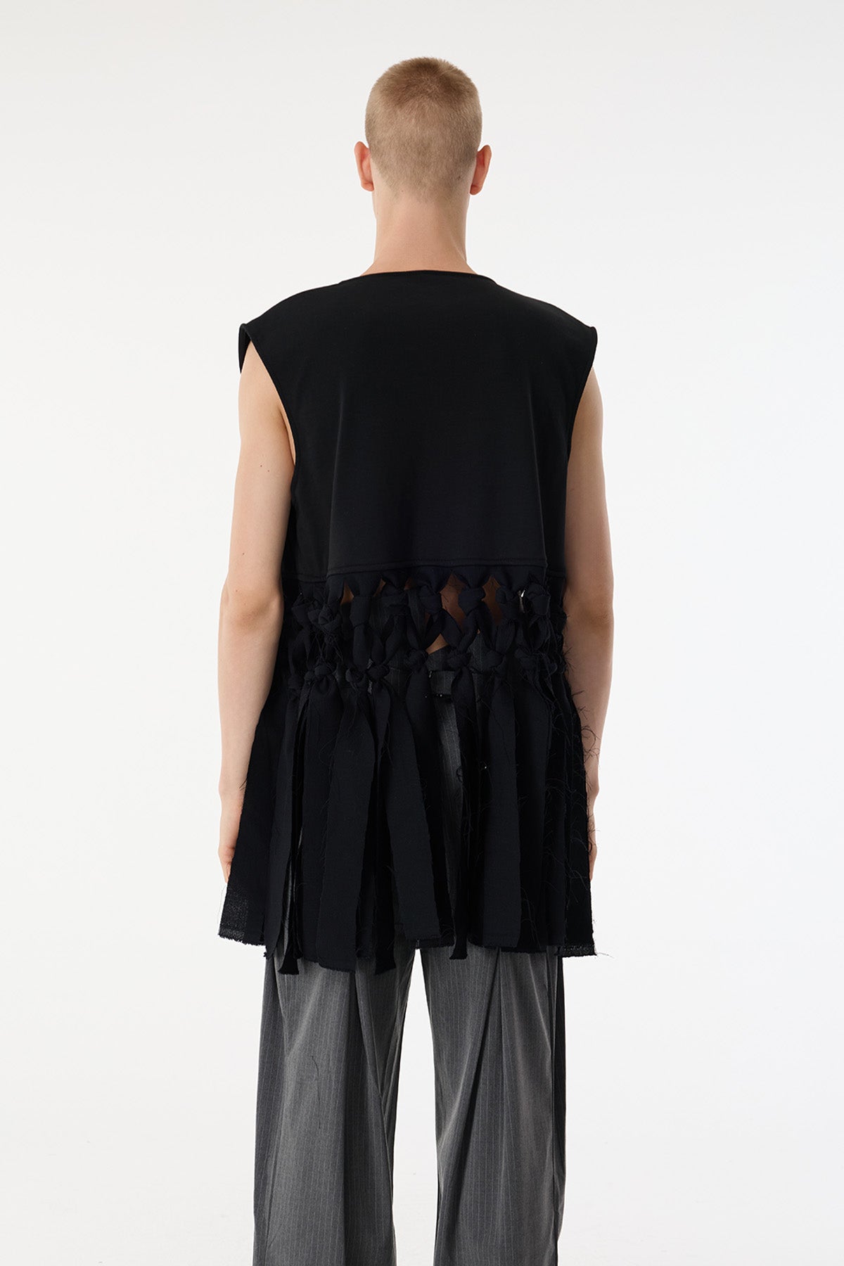 Void Wrap Sleeveless Fringe Top