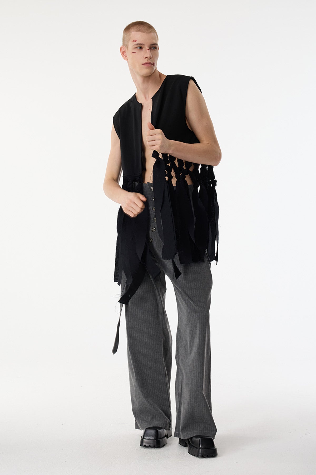 Void Wrap Sleeveless Fringe Top