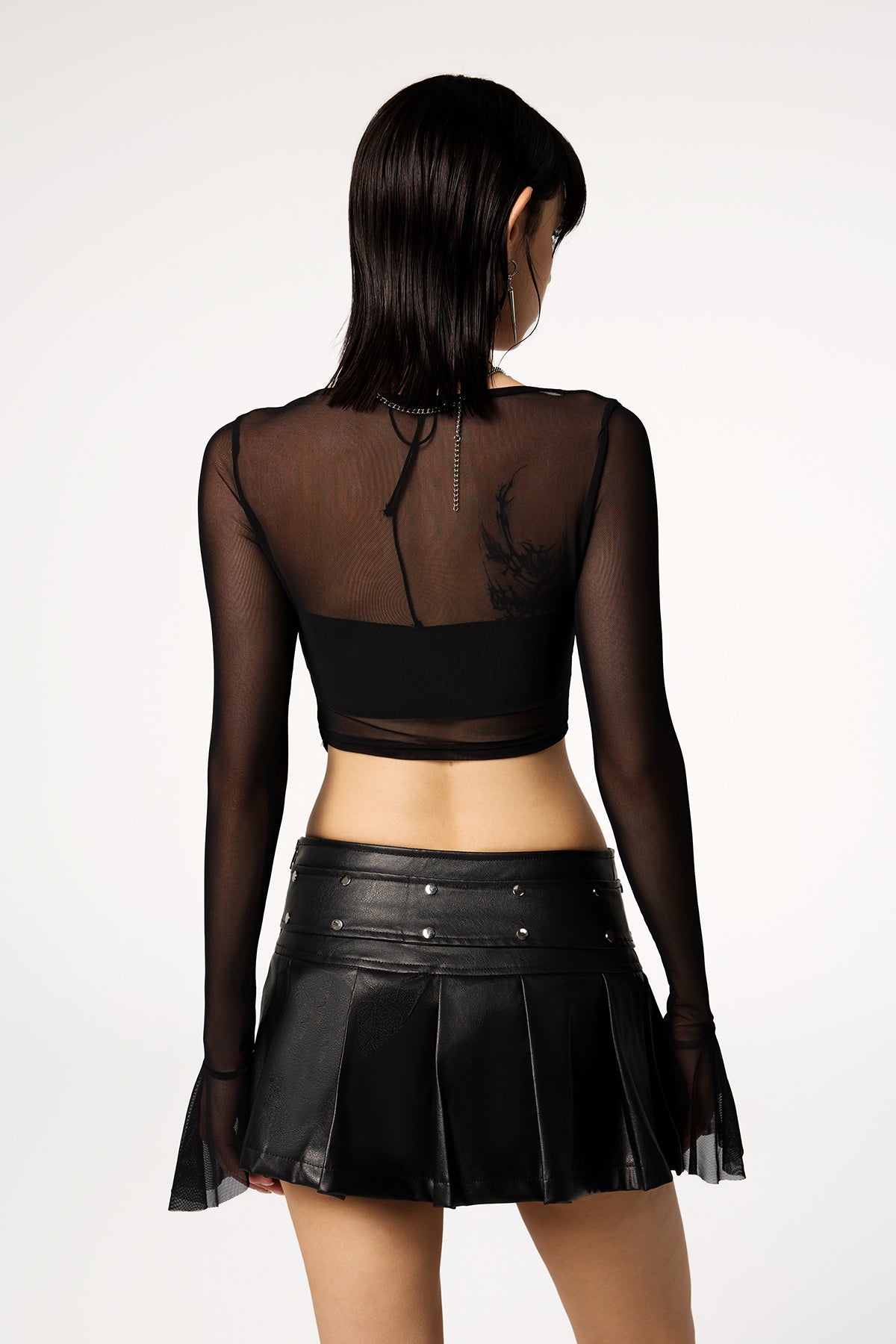 Waist Pop Lace Long Sleeve Plunge Top