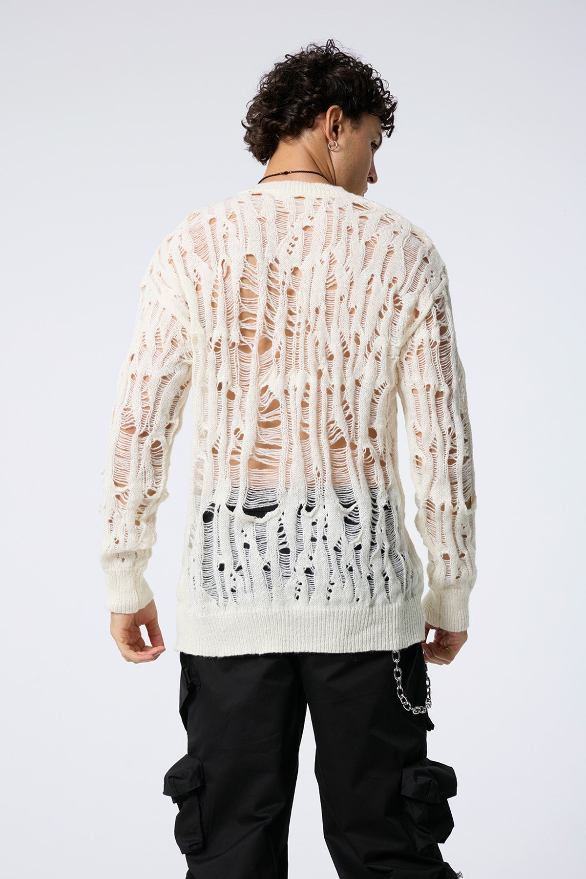 Warm Loop Cutout Knit Long Sleeve Top Apricot