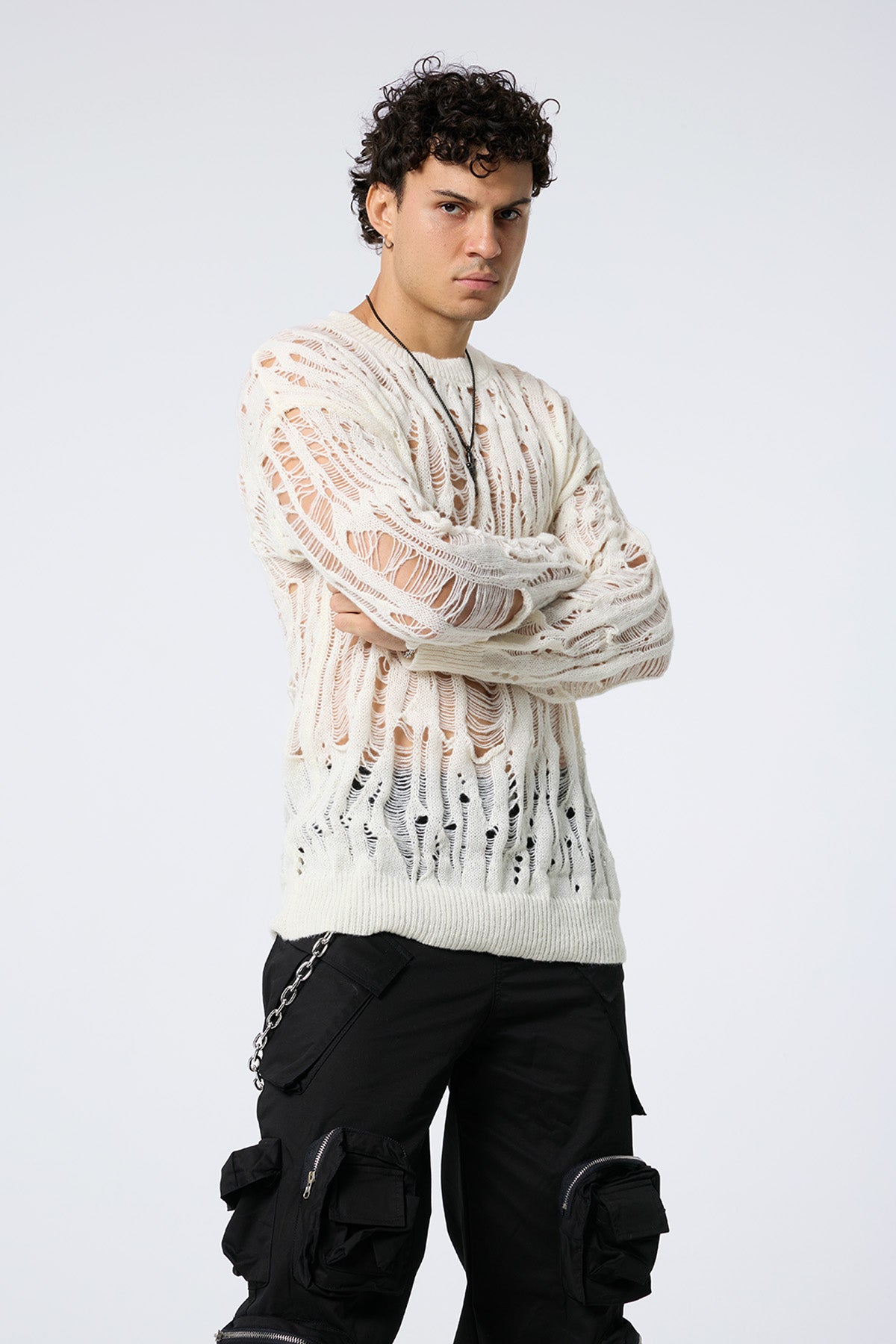 Warm Loop Cutout Knit Long Sleeve Top Apricot