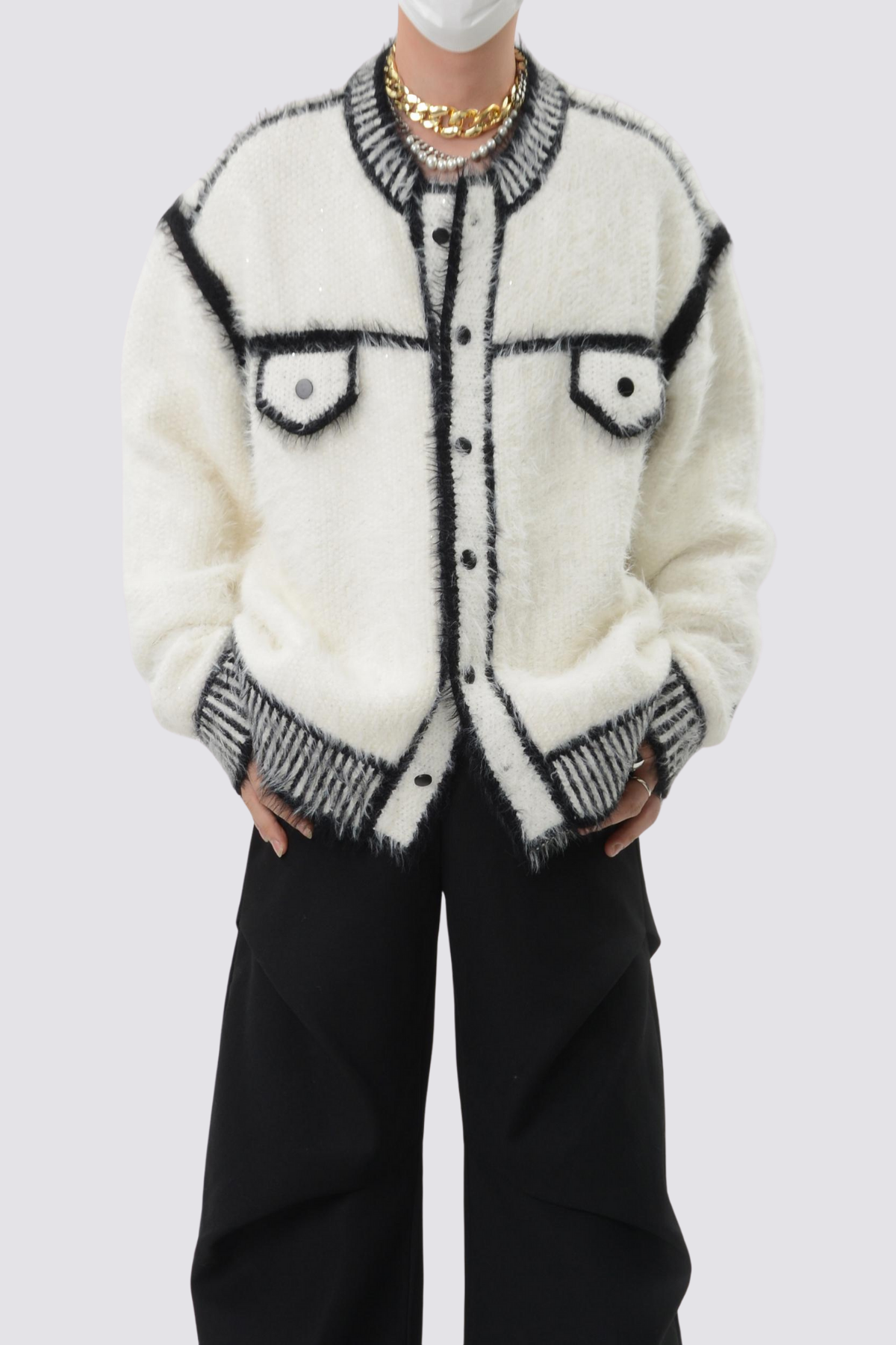 Warm Stitch Knit Long Sleeve Top White