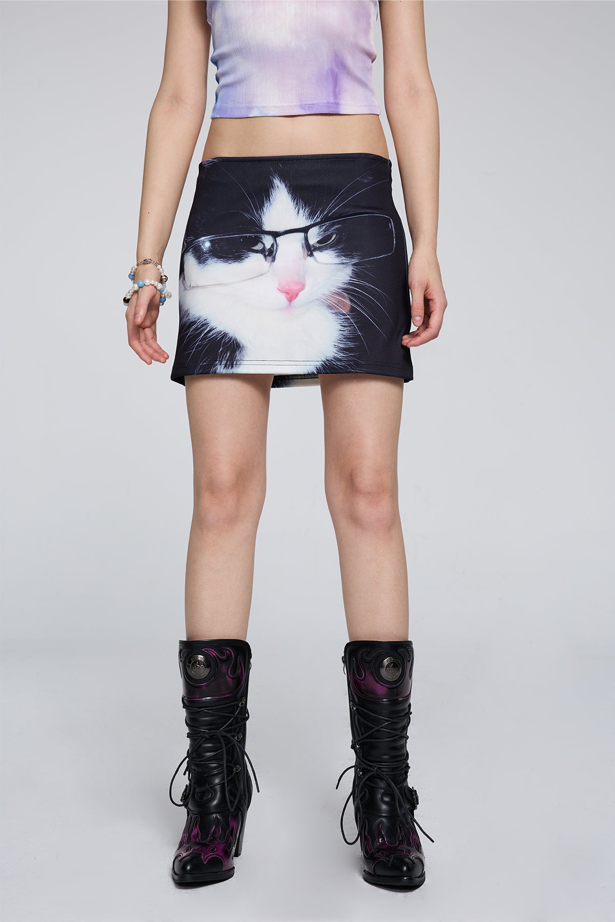 Wave Clarity Cat Print Skirt